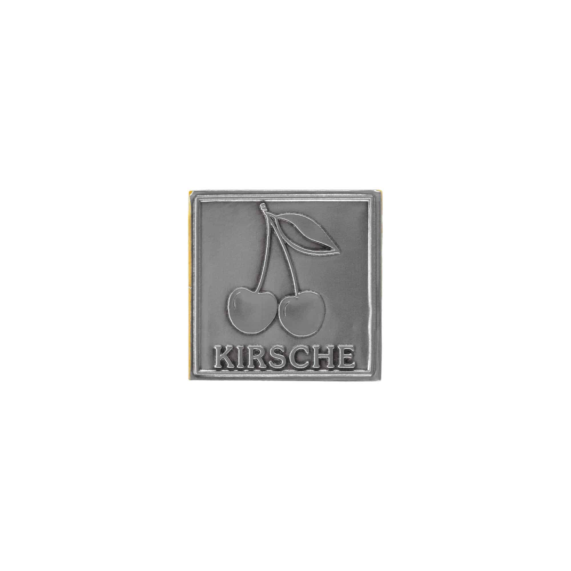 Zinnetikett „Kirsche“, quadratisch, Metall, silber