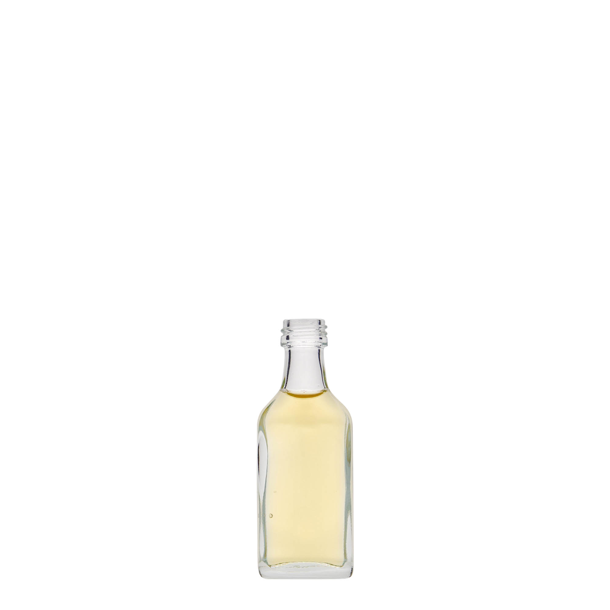 20 ml Taschenflasche, rechteckig, Glas, Mündung: PP 18 20 ml Taschenflasche, rechteckig, Glas, Mündung: PP 18