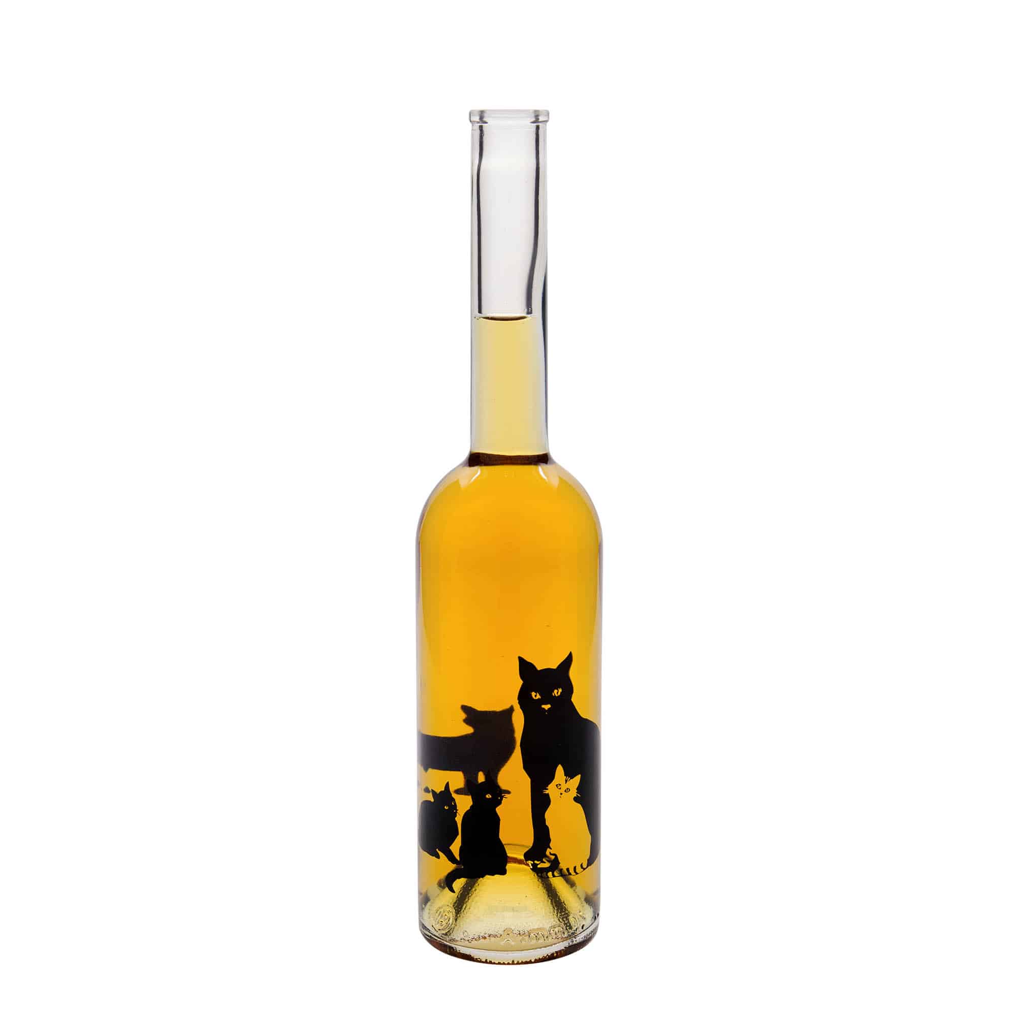 500 ml Glasflasche 'Opera', Motiv: Katzen, Mündung: Kork 500 ml Glasflasche 'Opera', Motiv: Katzen, Mündung: Kork