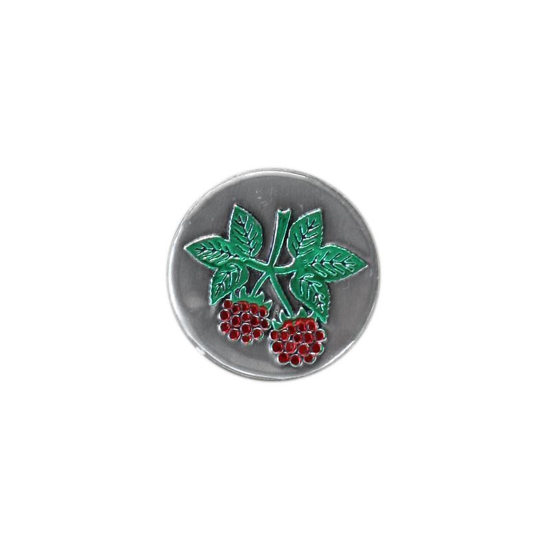 Zinnetikett 'Himbeere', rund, Metall, silber Zinnetikett 'Himbeere', rund, Metall, silber
