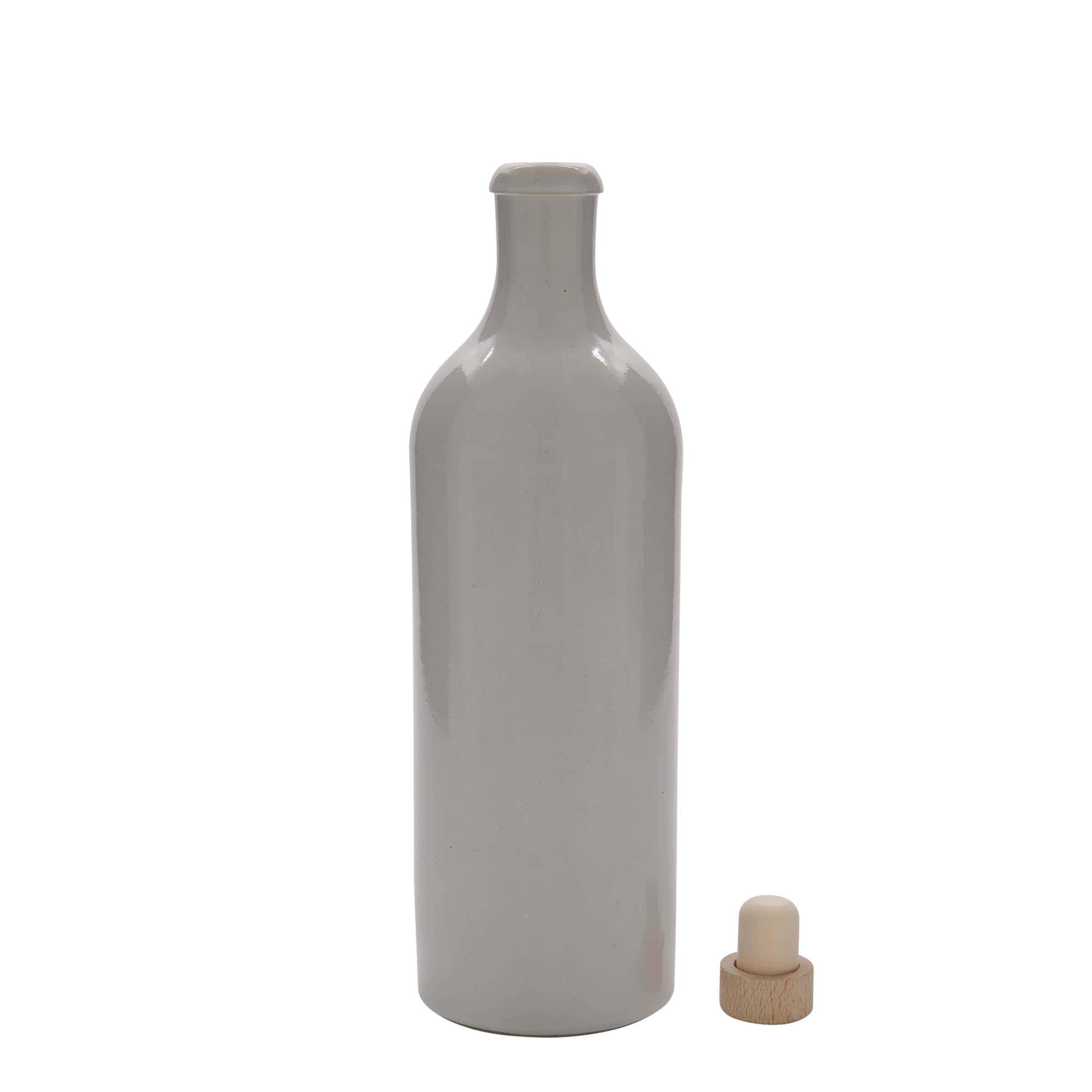 750 ml Tonkrug, Steinzeug, weiß, Mündung: Kork
