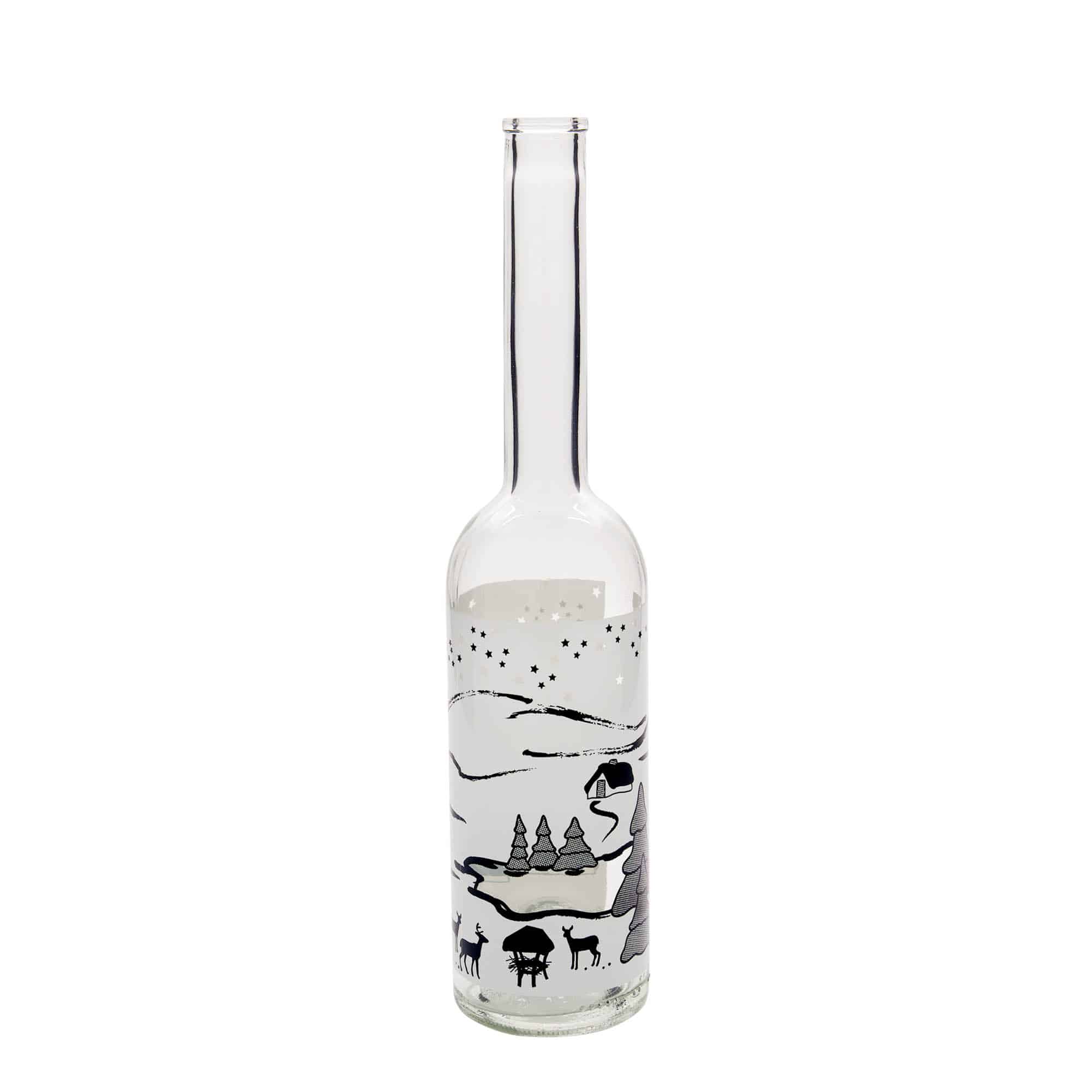 500 ml Glasflasche 'Opera', Motiv: Wintertraum-Bianco, Mündung: Kork 500 ml Glasflasche 'Opera', Motiv: Wintertraum-Bianco, Mündung: Kork