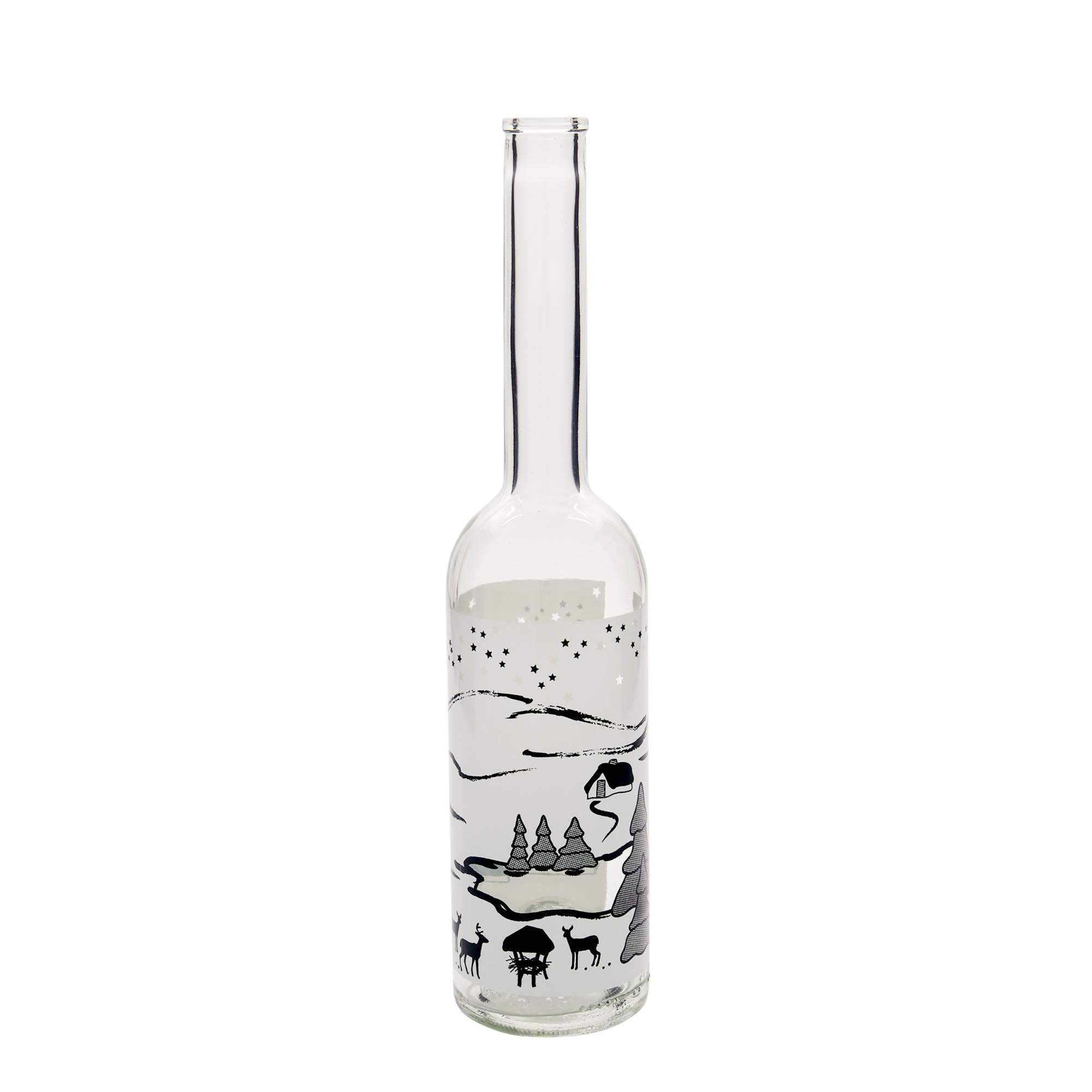 500 ml Glasflasche 'Opera', Motiv: Wintertraum-Bianco, Mündung: Kork 500 ml Glasflasche 'Opera', Motiv: Wintertraum-Bianco, Mündung: Kork