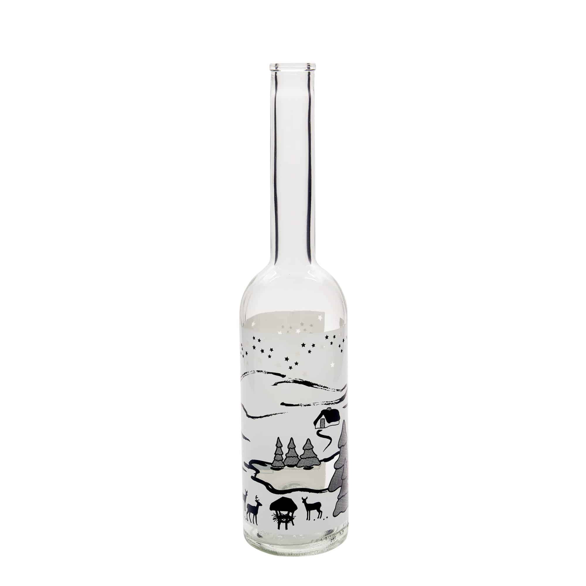 500 ml Glasflasche „Opera“, Motiv: Wintertraum-Bianco, Mündung: Kork