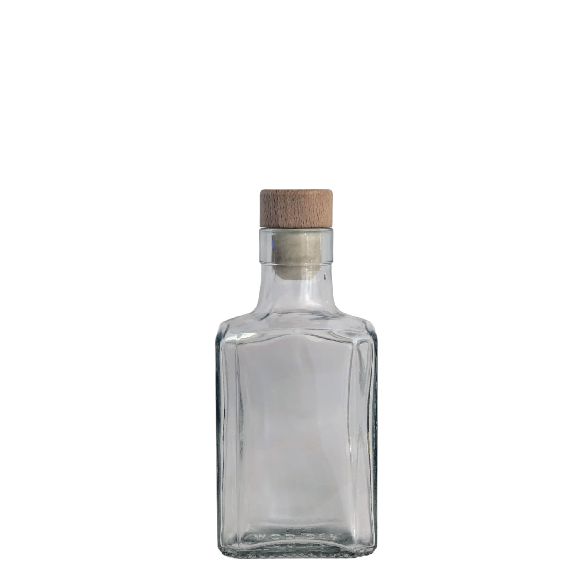250 ml Glasflasche 'Decanter Quadro Oberband', quadratisch, Mündung: Kork