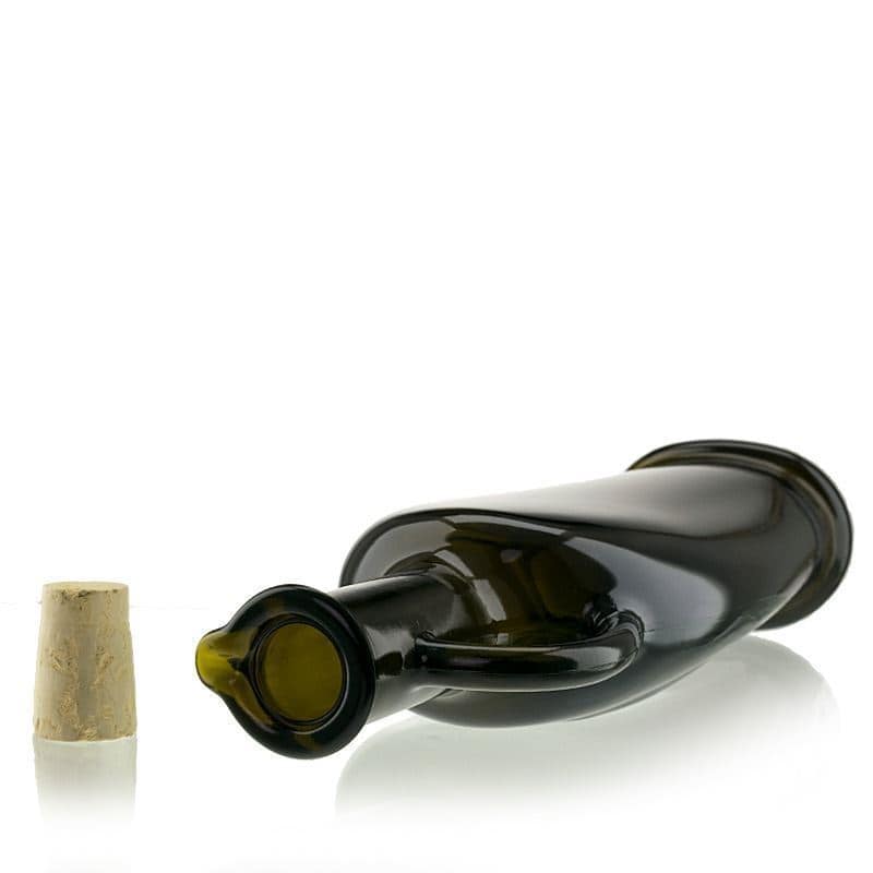 500 ml Glasflasche 'Eleganta', oval, antikgrün, Mündung: Kork