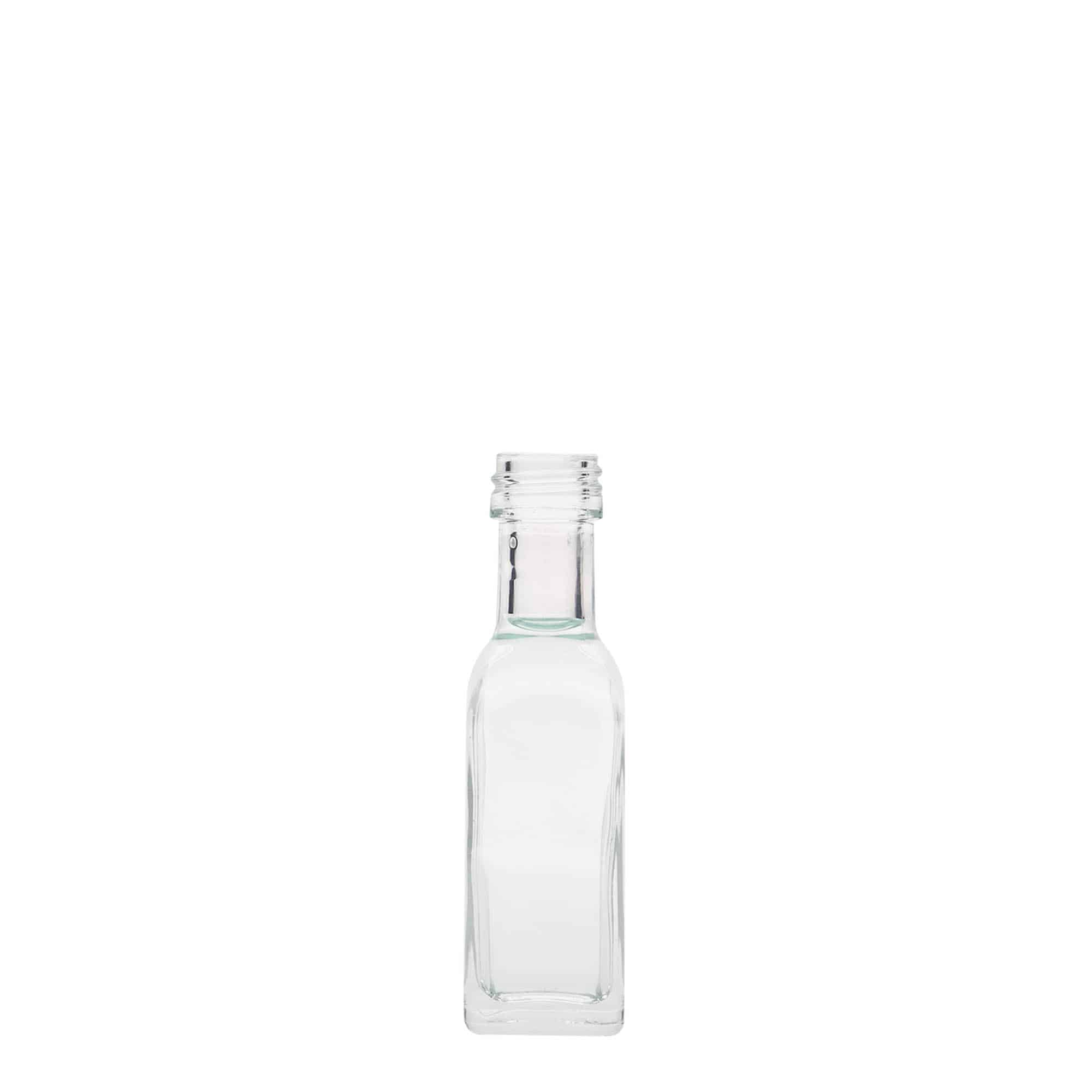 20 ml Glasflasche „Marasca“, quadratisch, Mündung: PP 18