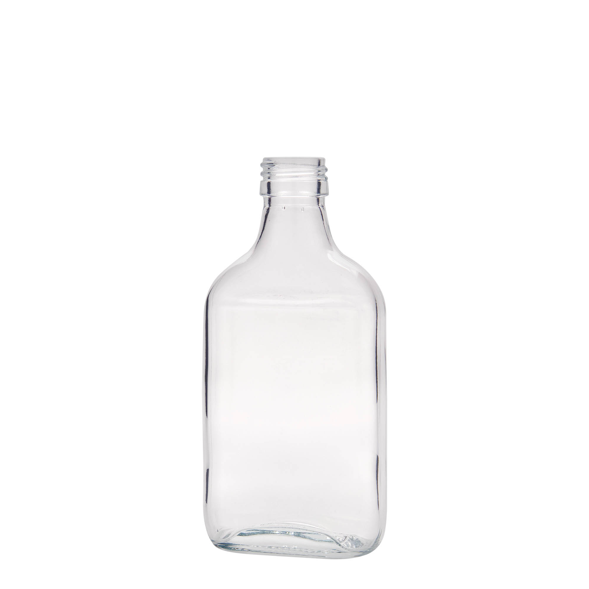 200 ml Taschenflasche, rechteckig, Glas, Mündung: PP 28 200 ml Taschenflasche, rechteckig, Glas, Mündung: PP 28
