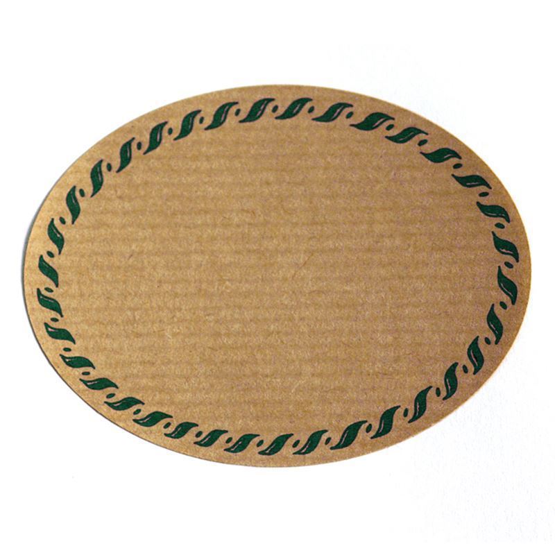 Großes Naturetikett 'Kordelrand', oval, Papier, grün-braun