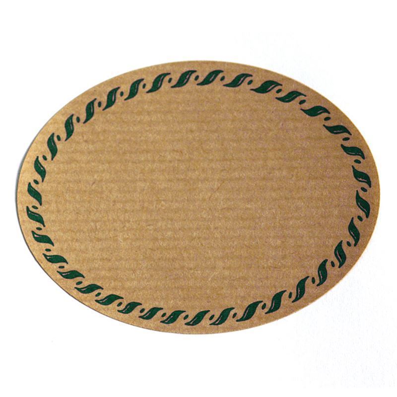 Großes Naturetikett „Kordelrand“, oval, Papier, grün-braun