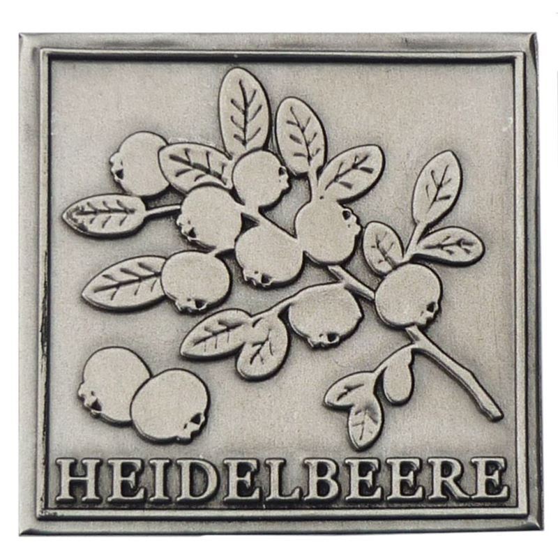 Zinnetikett 'Heidelbeere', quadratisch, Metall, silber Zinnetikett 'Heidelbeere', quadratisch, Metall, silber