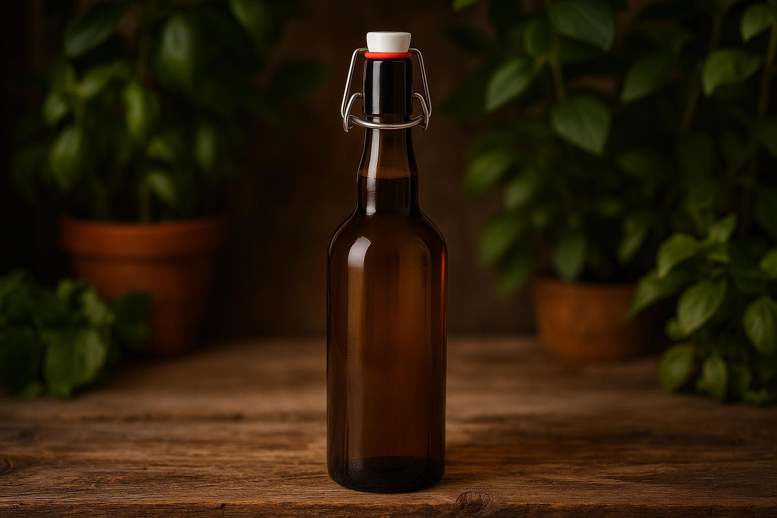 1.000 ml Bierflasche Belgien, Glas, antikgrün, Mündung: Bügelverschluss