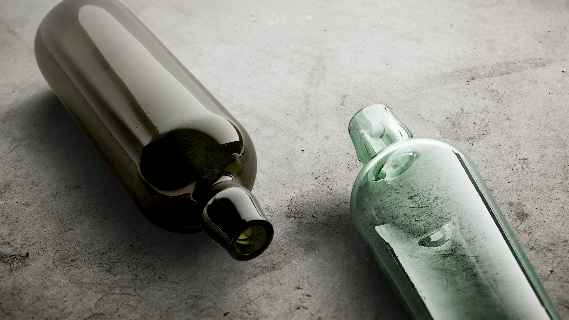 Estal Rude Collection Melee Stimmungsbild: Zwei Flaschen aus der Kollektion Estal Rude Collection auf einem grauen Betonuntergrund