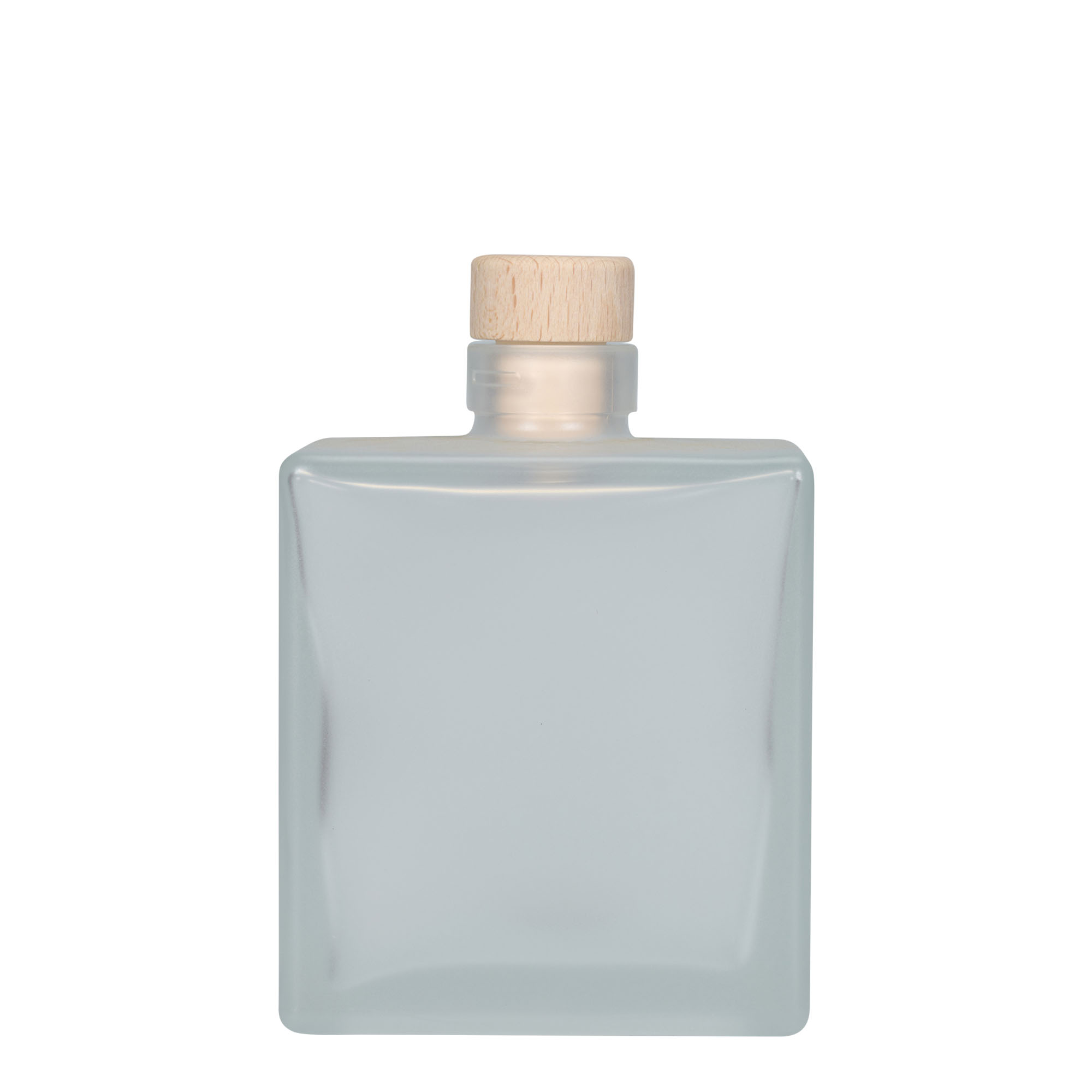 500 ml Glasflasche 'Cube', quadratisch, geeist, Mündung: Kork