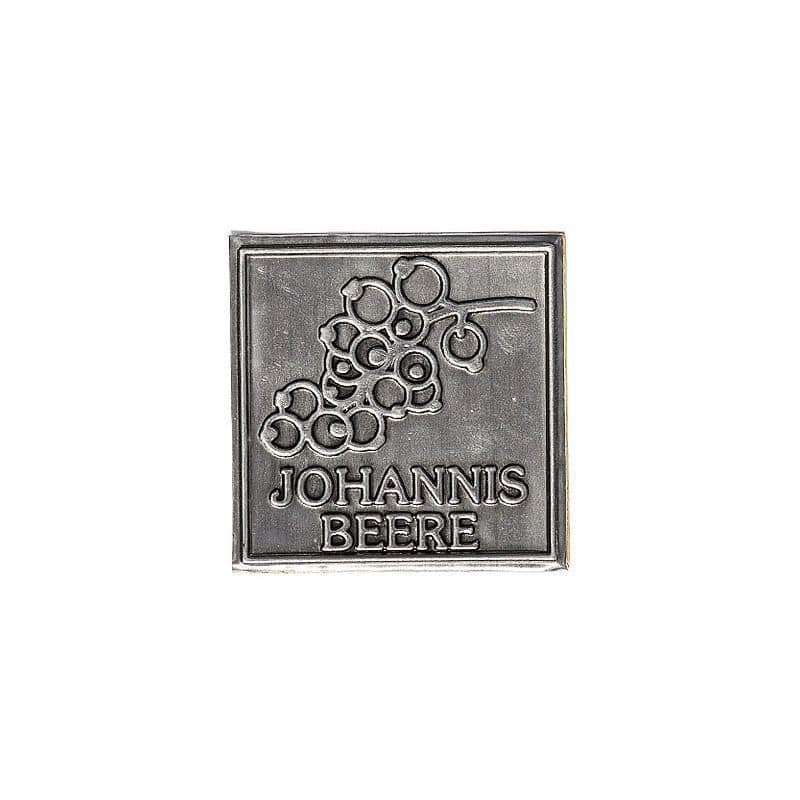 Zinnetikett 'Johannisbeere', quadratisch, Metall, silber