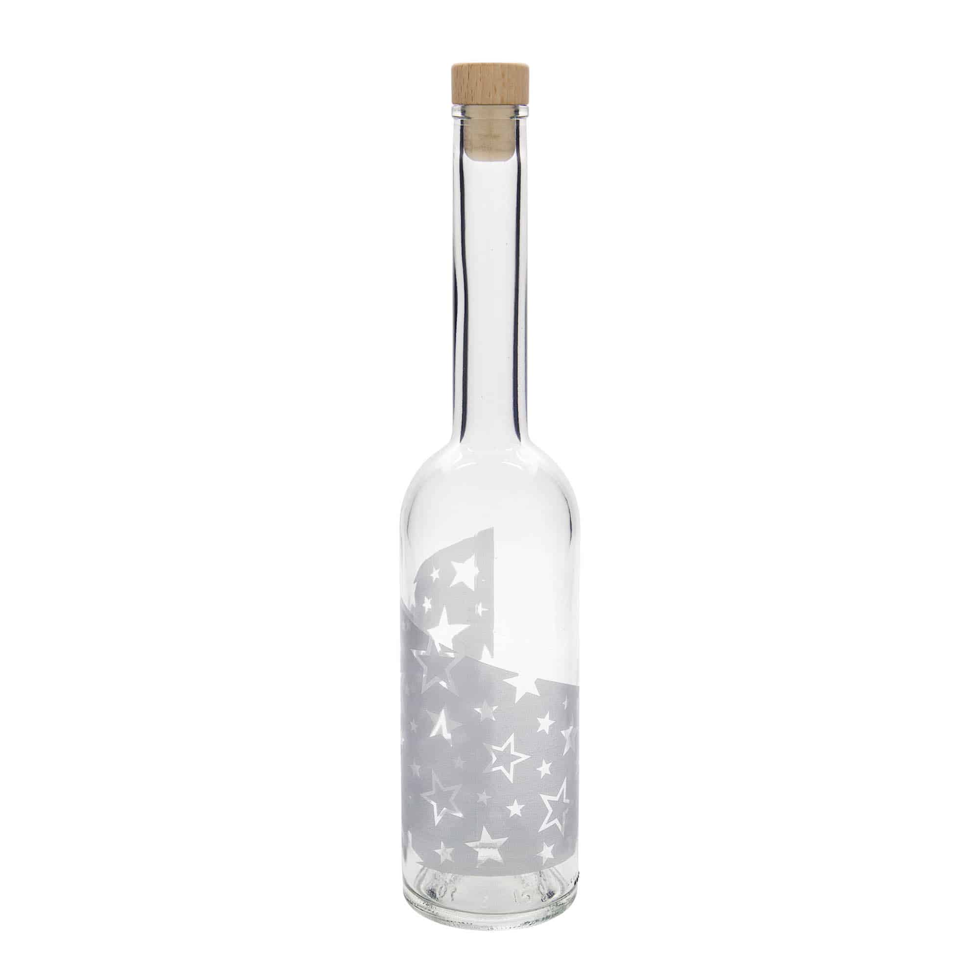 500 ml Glasflasche „Opera“, Motiv: Silbersterne, Mündung: Kork