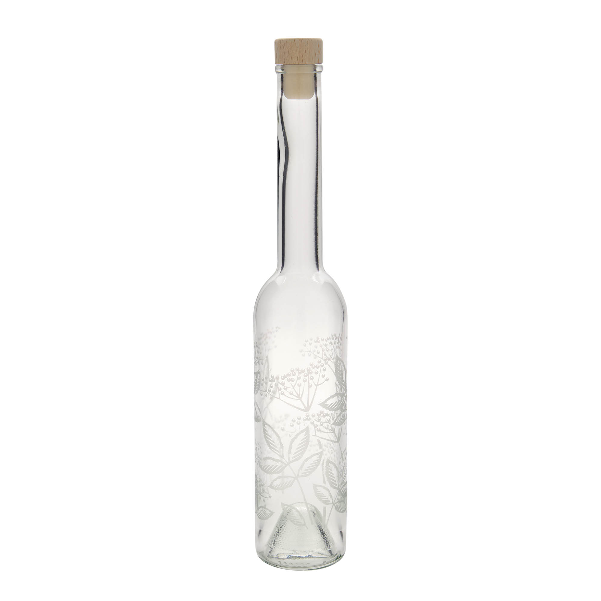350 ml Glasflasche 'Opera', Motiv: Holunder, Mündung: Kork