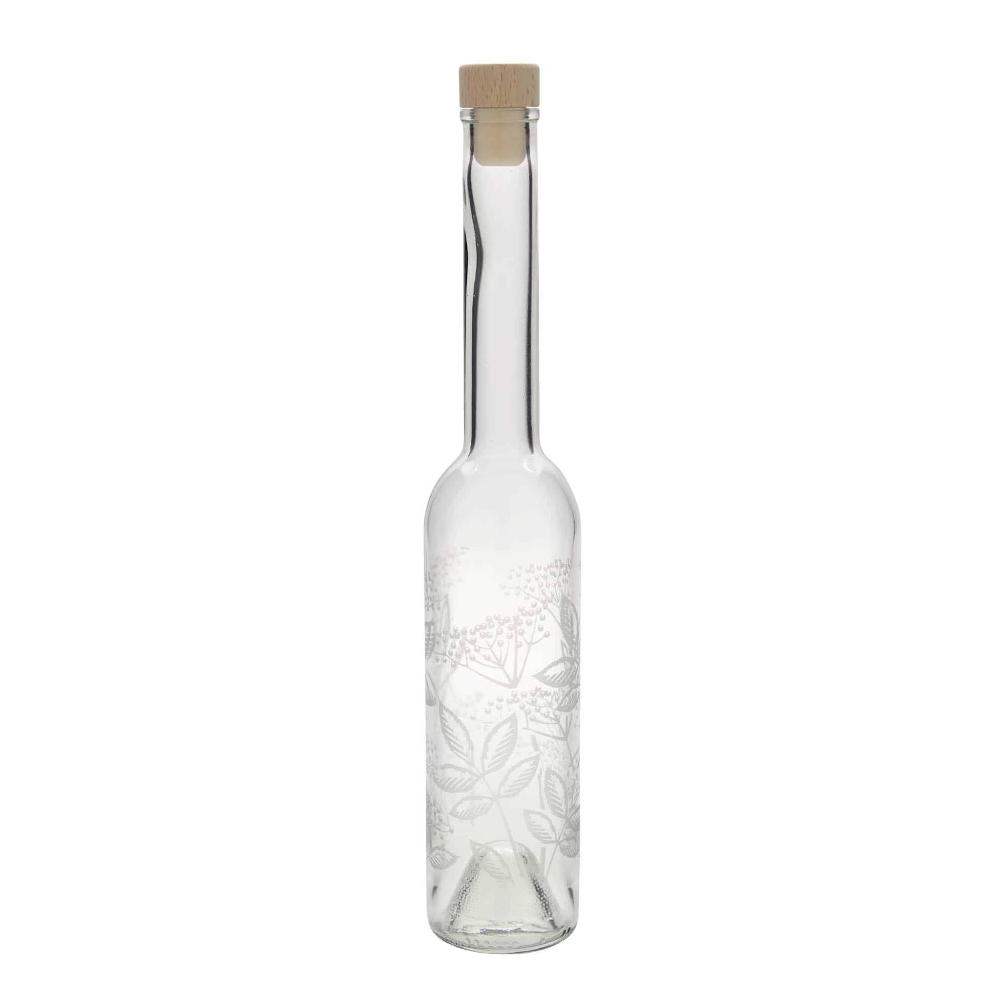 350 ml Glasflasche 'Opera', Motiv: Holunder, Mündung: Kork
