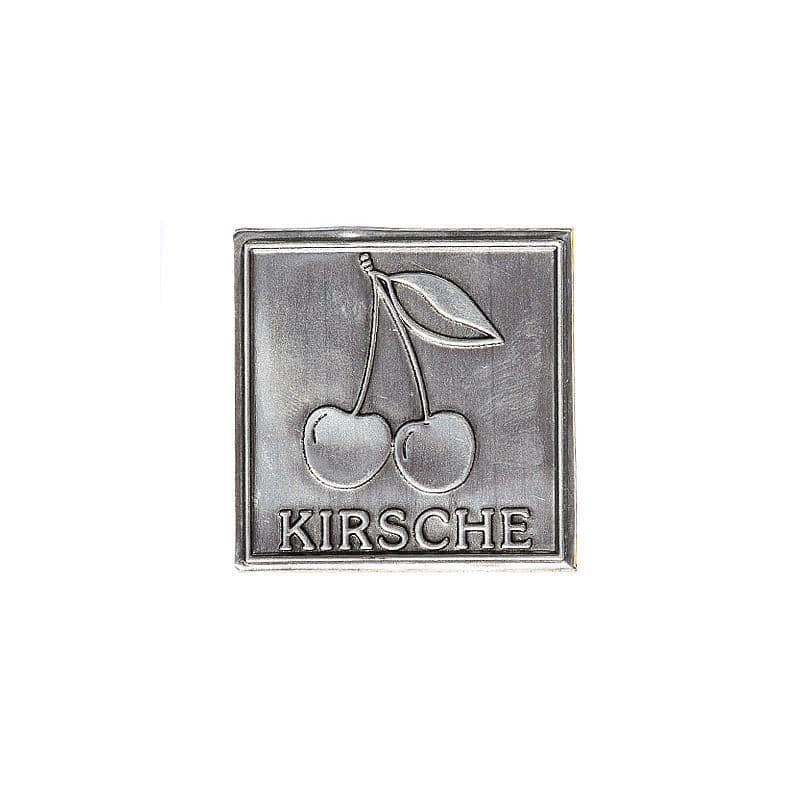 Zinnetikett 'Kirsche', quadratisch, Metall, silber