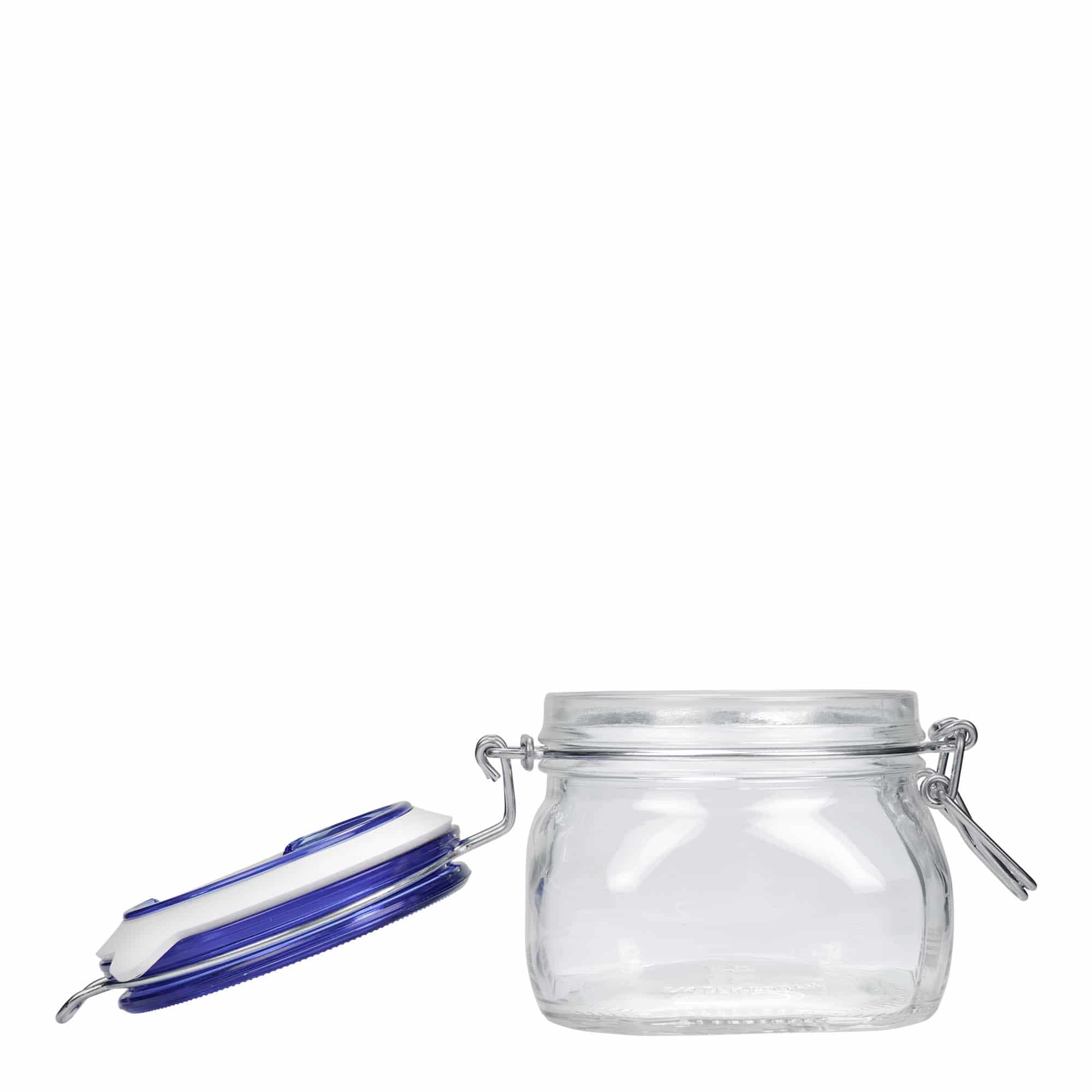 500 ml Drahtbügelglas „Fido“ Blue Top, quadratisch, Mündung: Drahtbügelverschluss