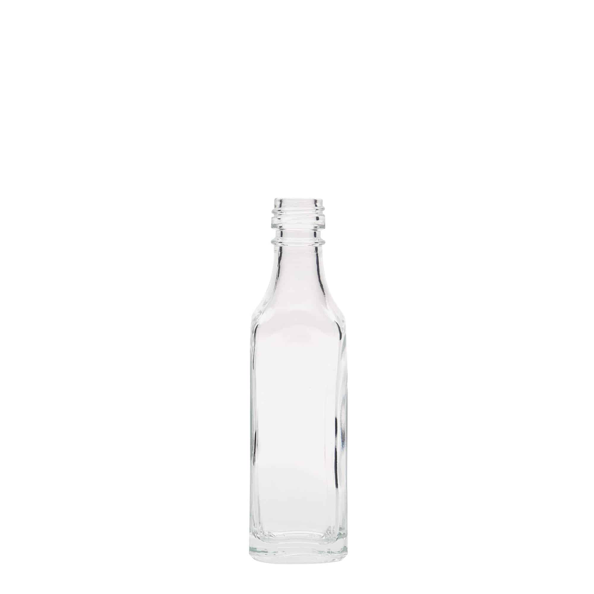 50 ml Glasflasche „Siena“, quadratisch, Mündung: PP 18