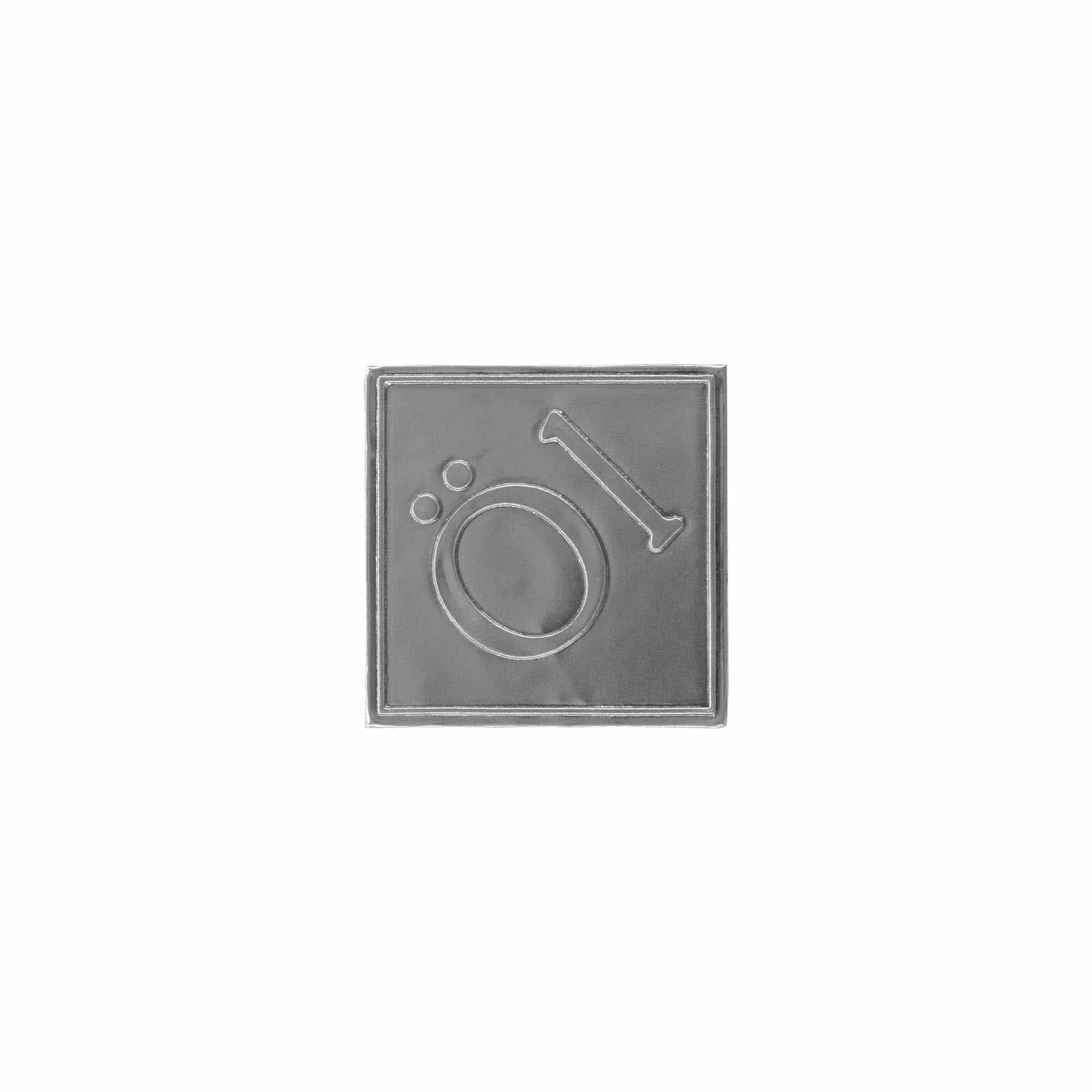 Zinnetikett „Öl“, quadratisch, Metall, silber