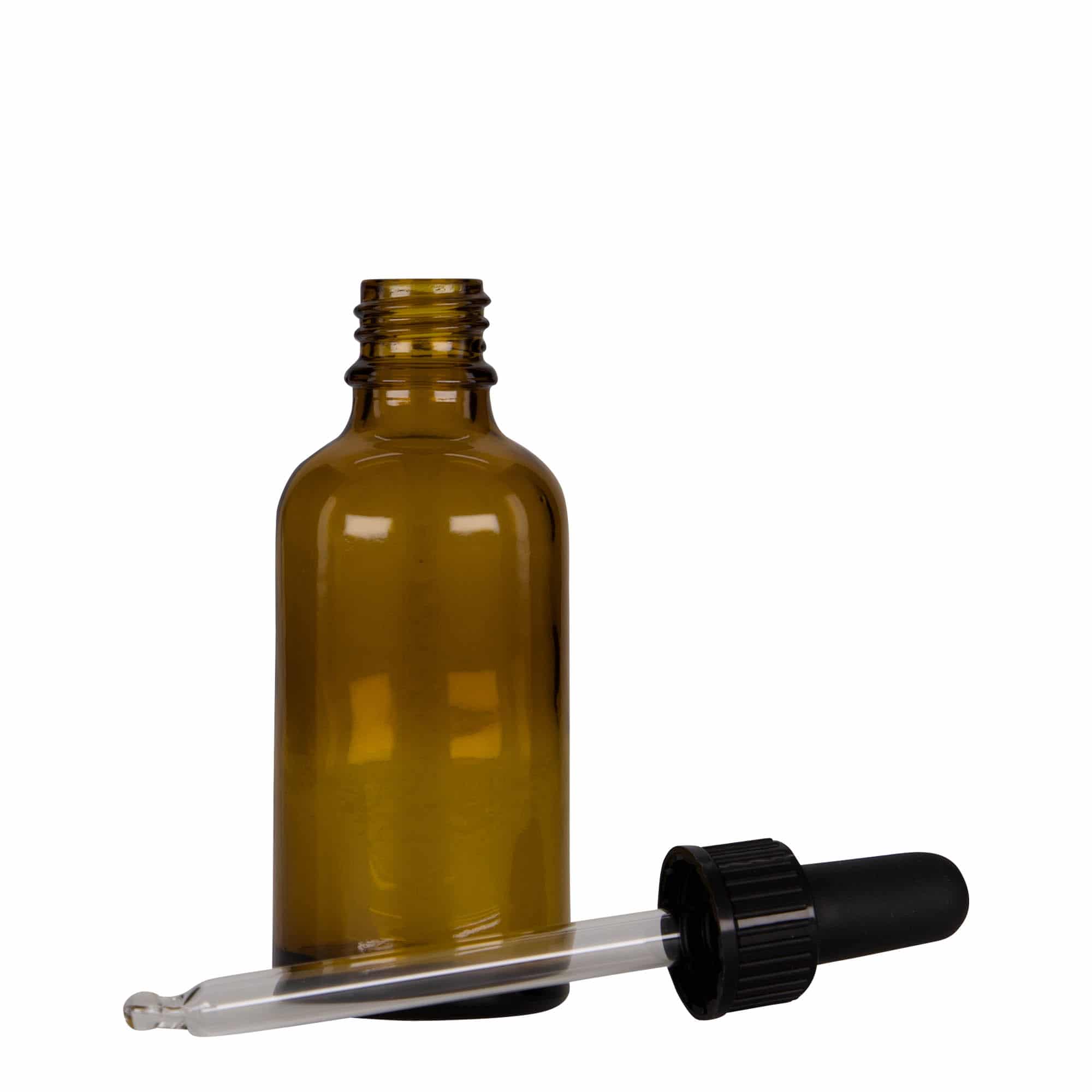 50 ml Pipettenflasche Medizin, Glas, braun-schwarz, Mündung: DIN 18