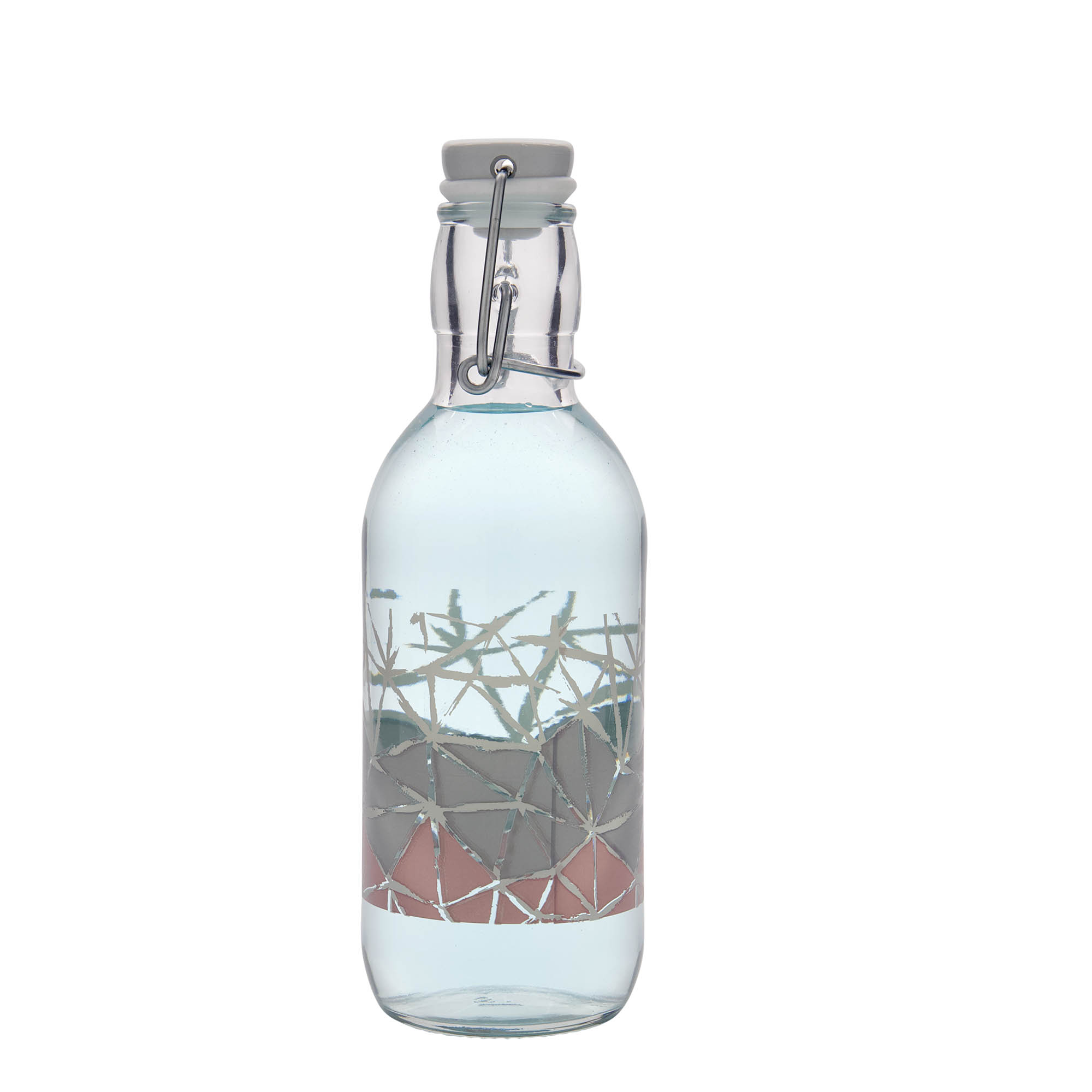 500 ml Glasflasche Emilia bedruckt 'Manolibera rosa', Mündung: Bügelverschluss 500 ml Glasflasche Emilia bedruckt 'Manolibera rosa', Mündung: Bügelverschluss