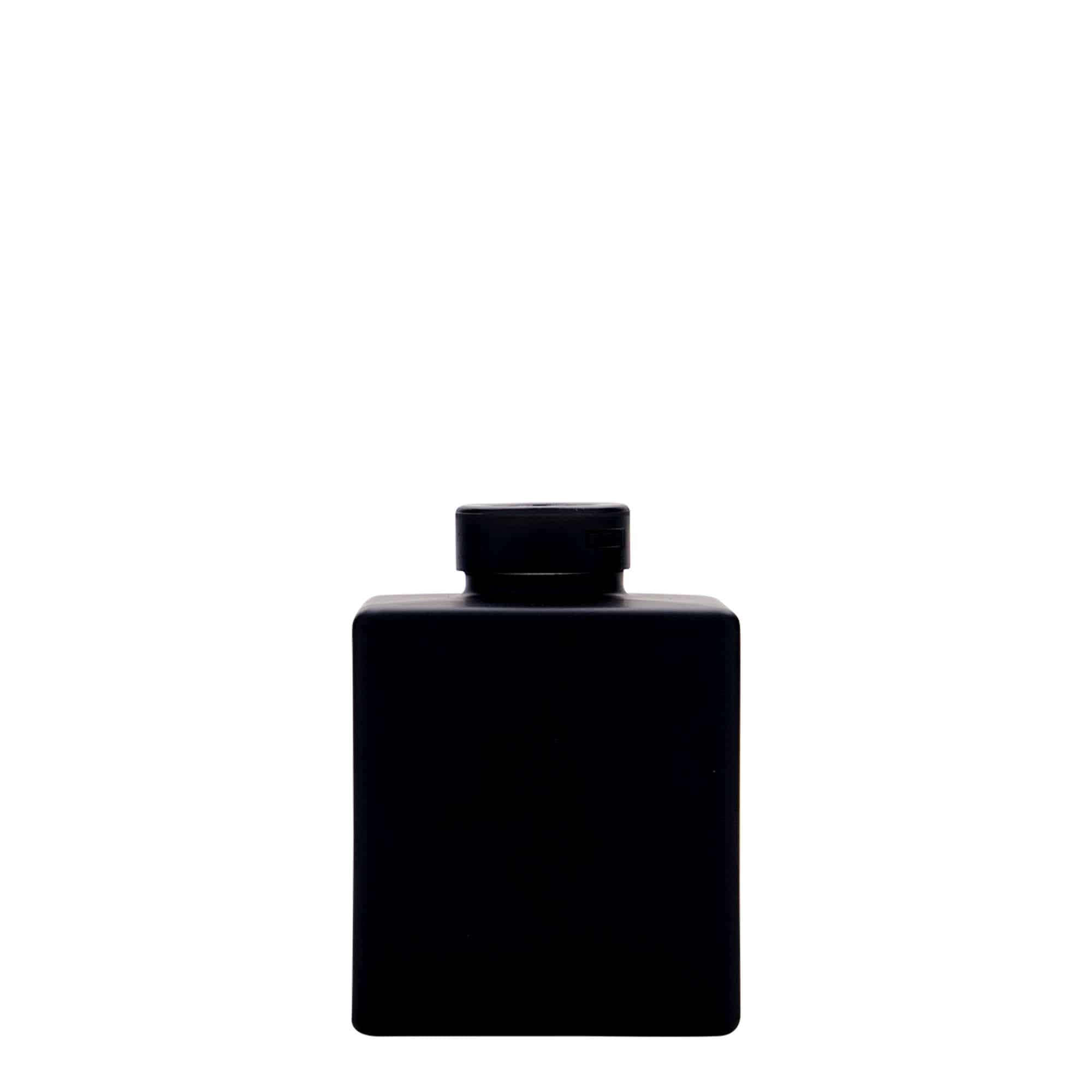 100 ml Glasflasche 'Cube', quadratisch, schwarz, Mündung: Kork