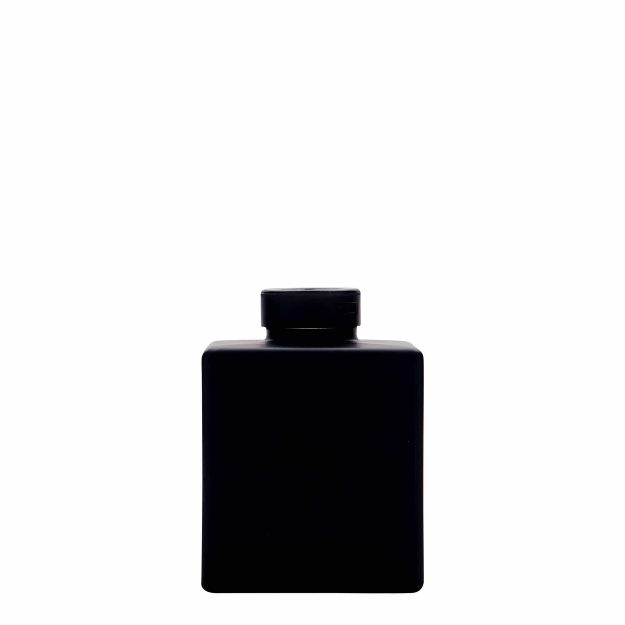100 ml Glasflasche „Cube“, quadratisch, schwarz, Mündung: Kork