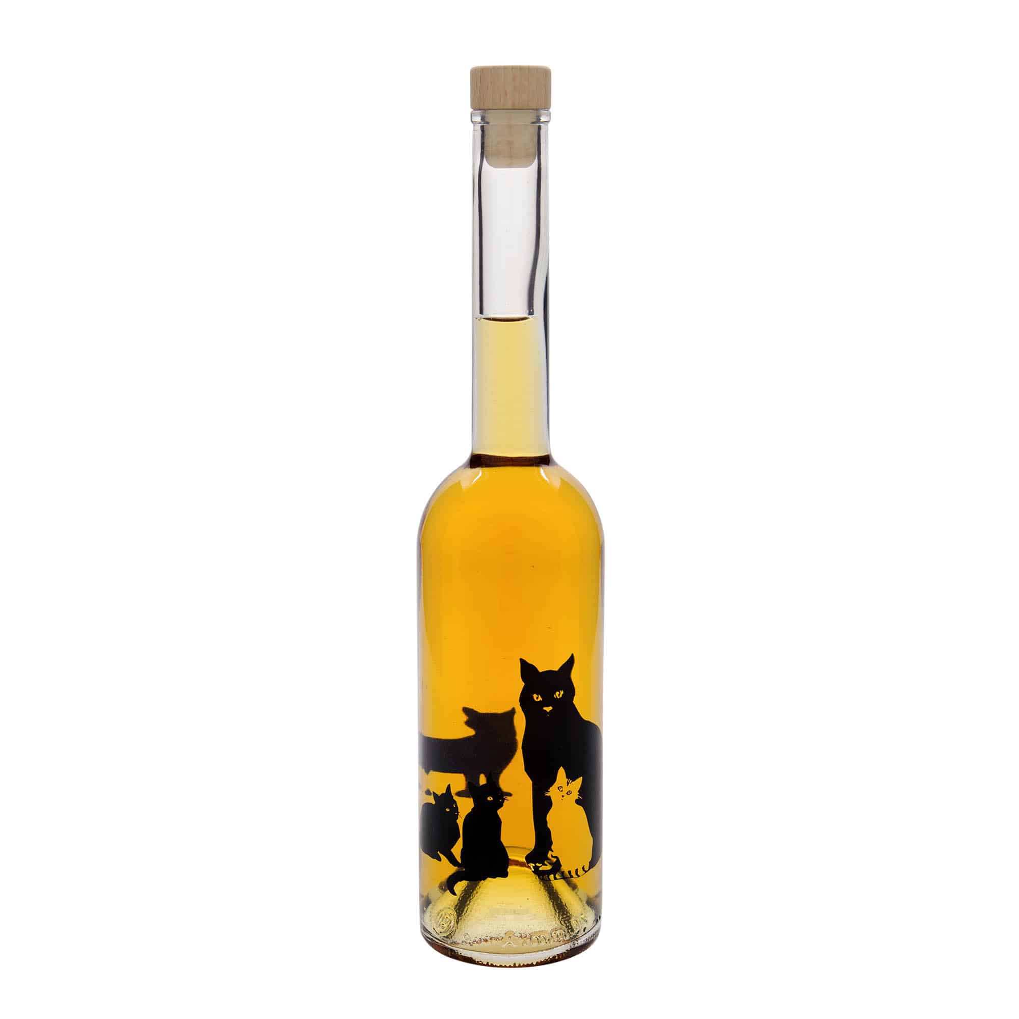 500 ml Glasflasche 'Opera', Motiv: Katzen, Mündung: Kork