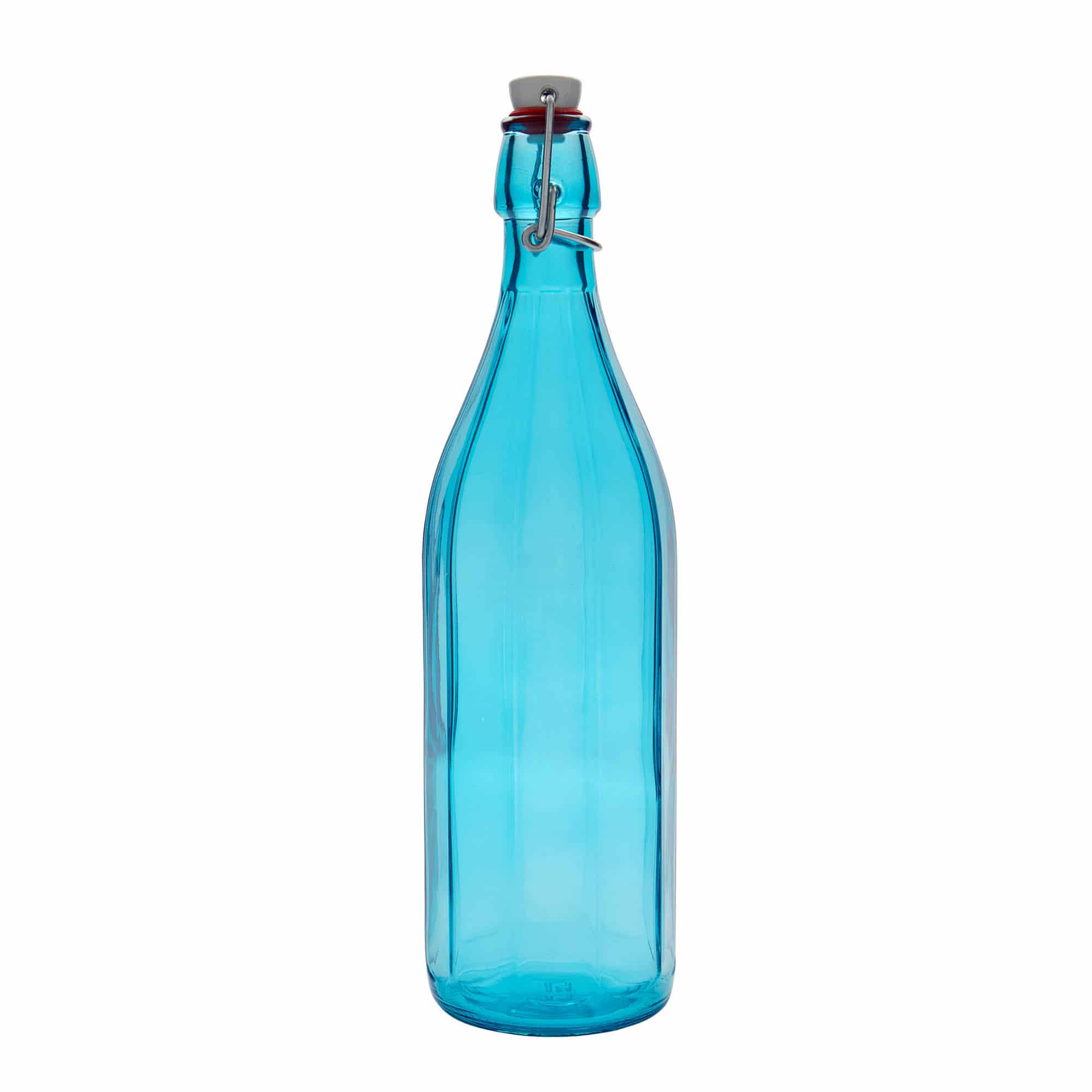 1.000 ml Glasflasche 'Oxford', zehneckig, azurblau, Mündung: Bügelverschluss 1.000 ml Glasflasche 'Oxford', zehneckig, azurblau, Mündung: Bügelverschluss