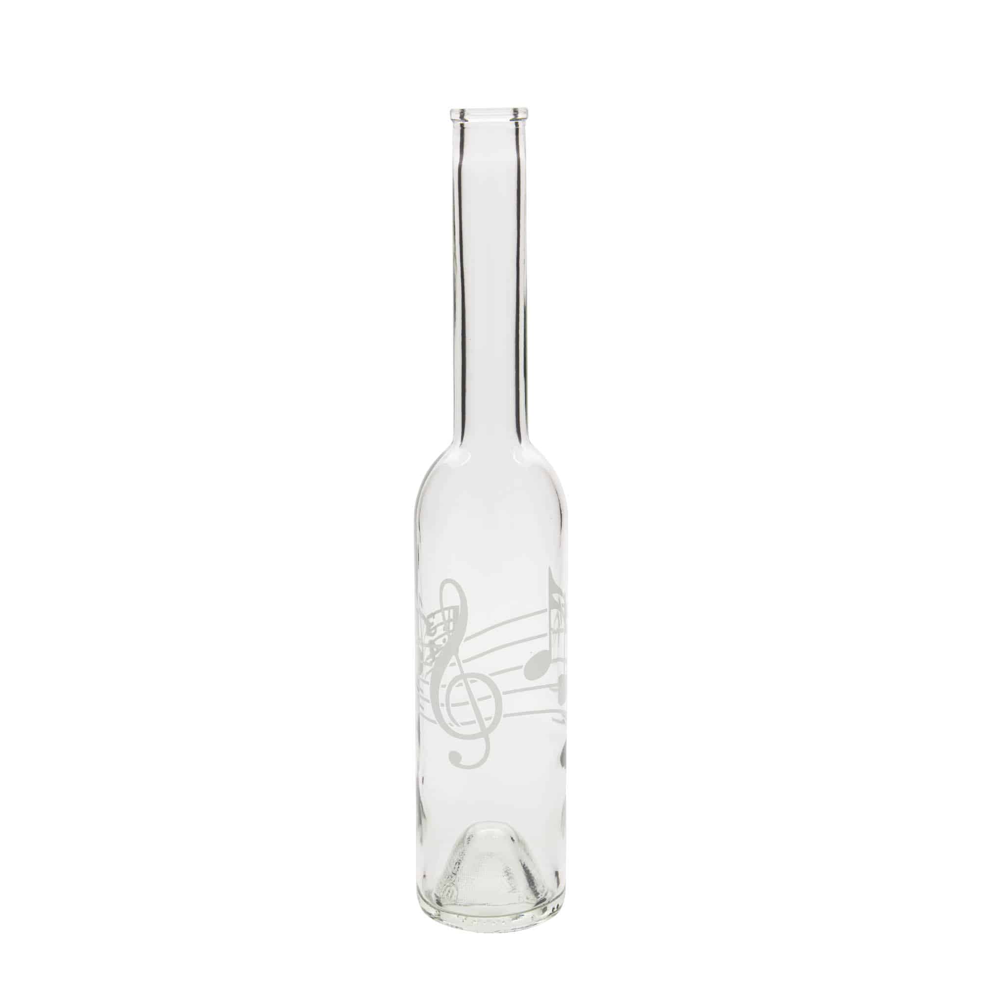 350 ml Glasflasche 'Opera', Motiv: Musiknoten, Mündung: Kork