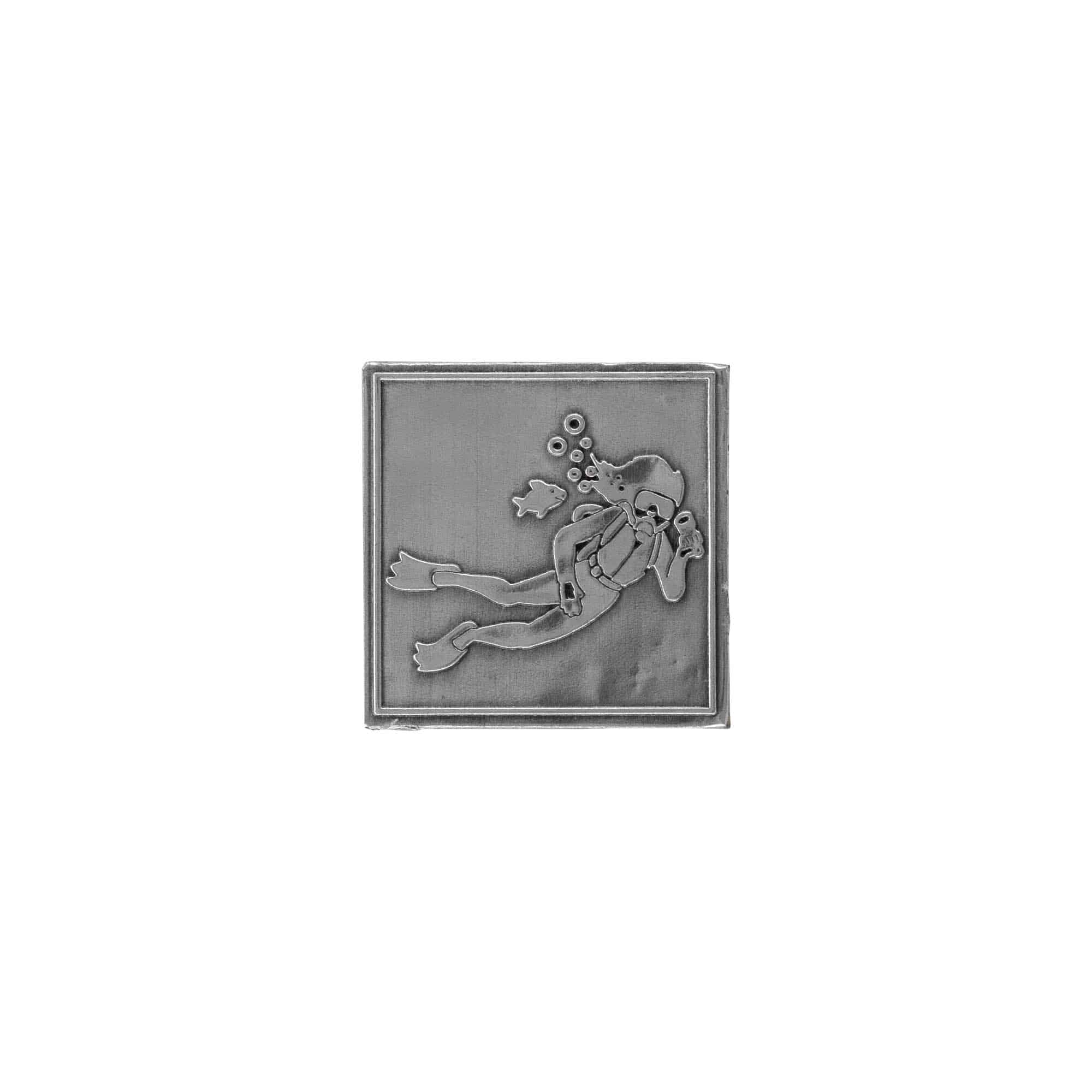 Zinnetikett 'Taucher', quadratisch, Metall, silber Zinnetikett 'Taucher', quadratisch, Metall, silber
