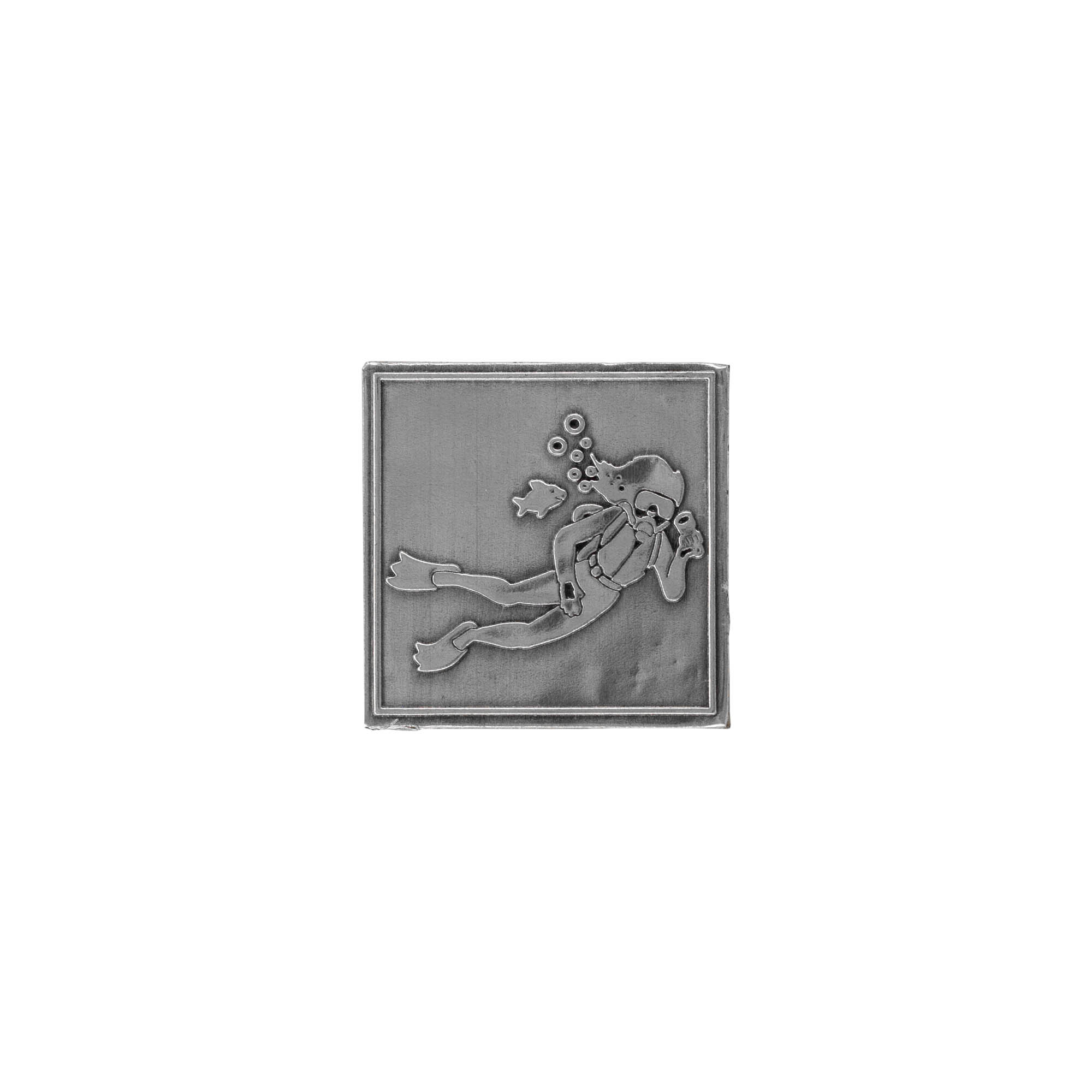 Zinnetikett 'Taucher', quadratisch, Metall, silber Zinnetikett 'Taucher', quadratisch, Metall, silber