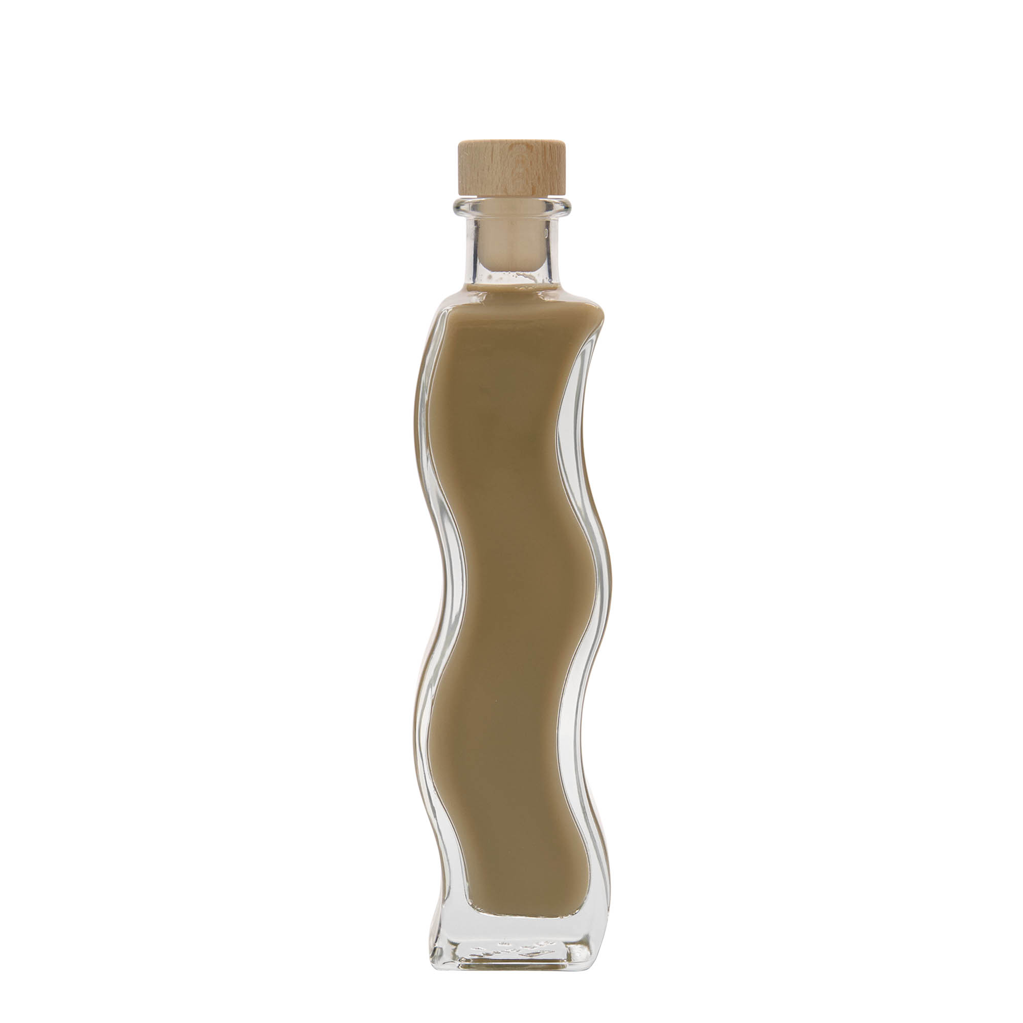 200 ml Glasflasche 'Welle', quadratisch, Mündung: Kork