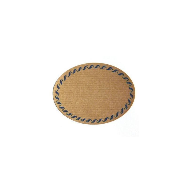 Naturetikett „Kordelrand“, oval, Papier, blau-braun
