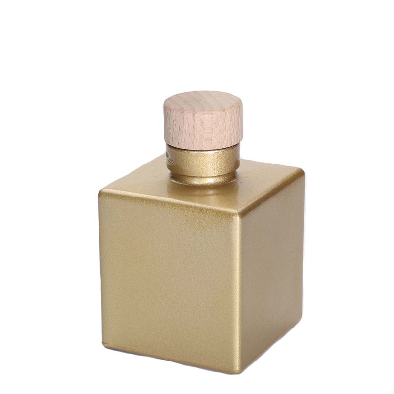 500 ml Glasflasche 'Cube', quadratisch, gold, Mündung: Kork