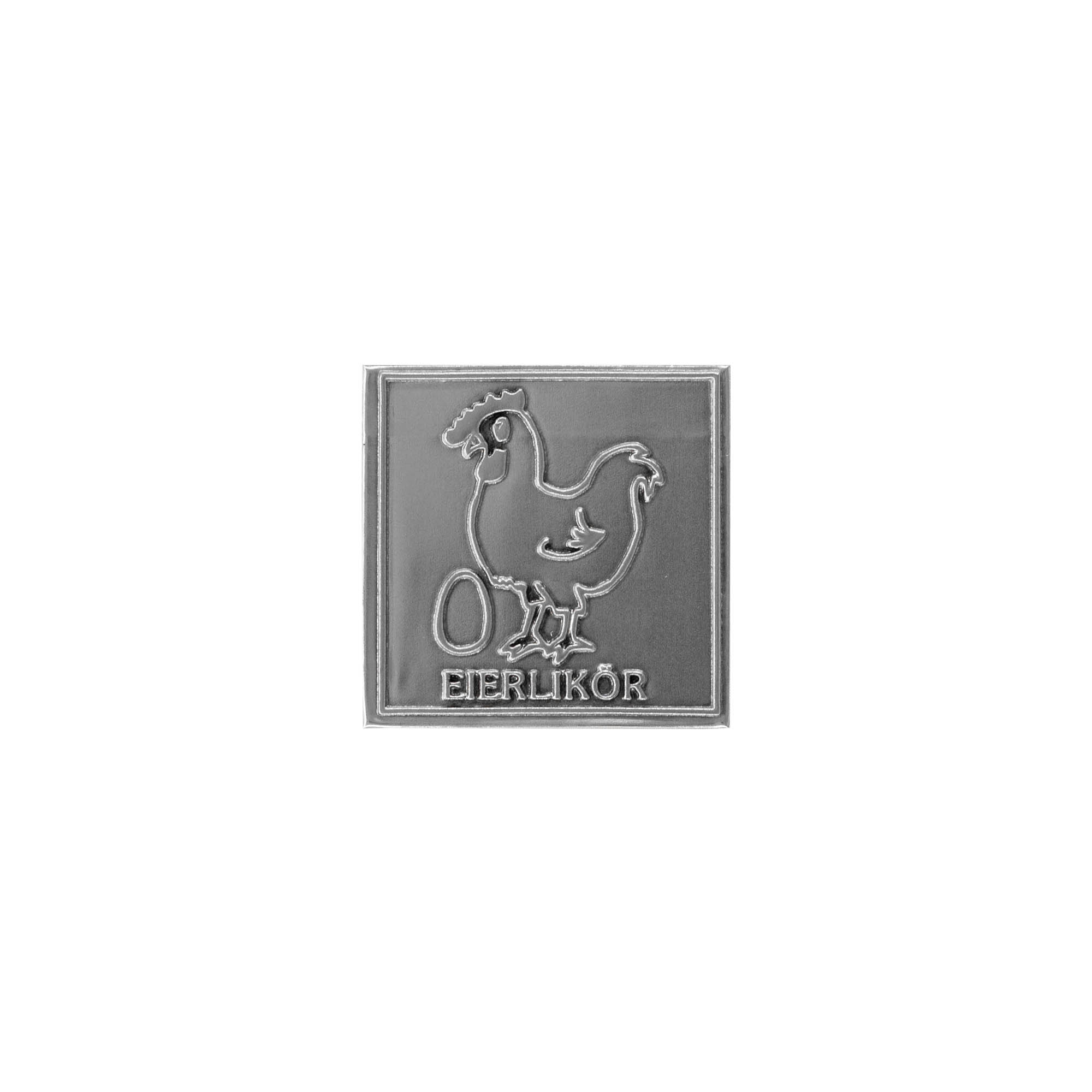 Zinnetikett 'Eierlikör', quadratisch, Metall, silber Zinnetikett 'Eierlikör', quadratisch, Metall, silber