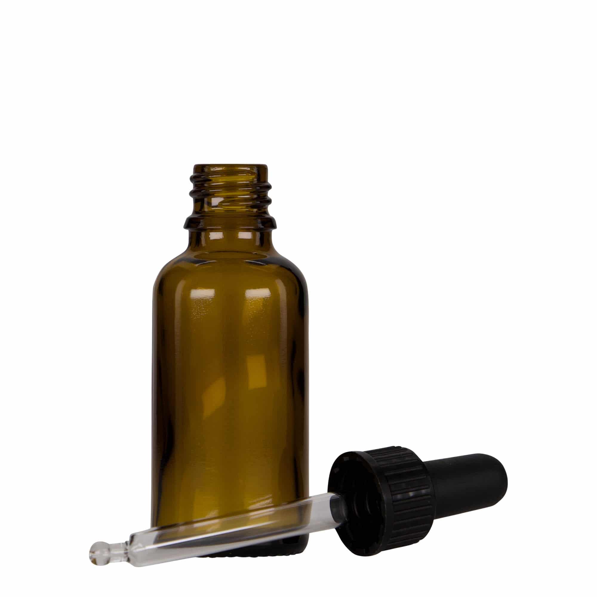 30 ml Pipettenflasche Medizin, Glas, braun-schwarz, Mündung: DIN 18
