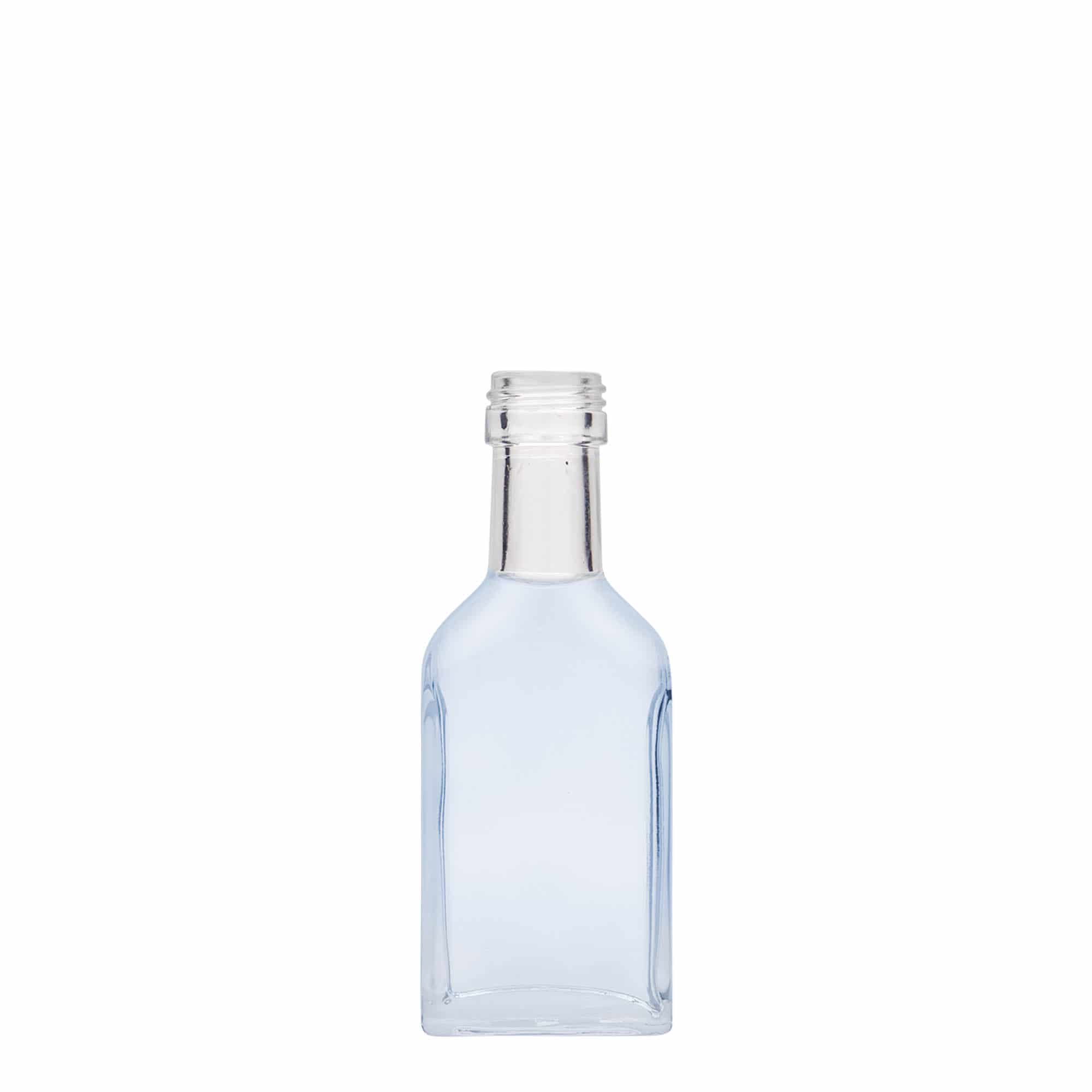 40 ml Taschenflasche Langhals, rechteckig, Glas, Mündung: PP 22 40 ml Taschenflasche Langhals, rechteckig, Glas, Mündung: PP 22