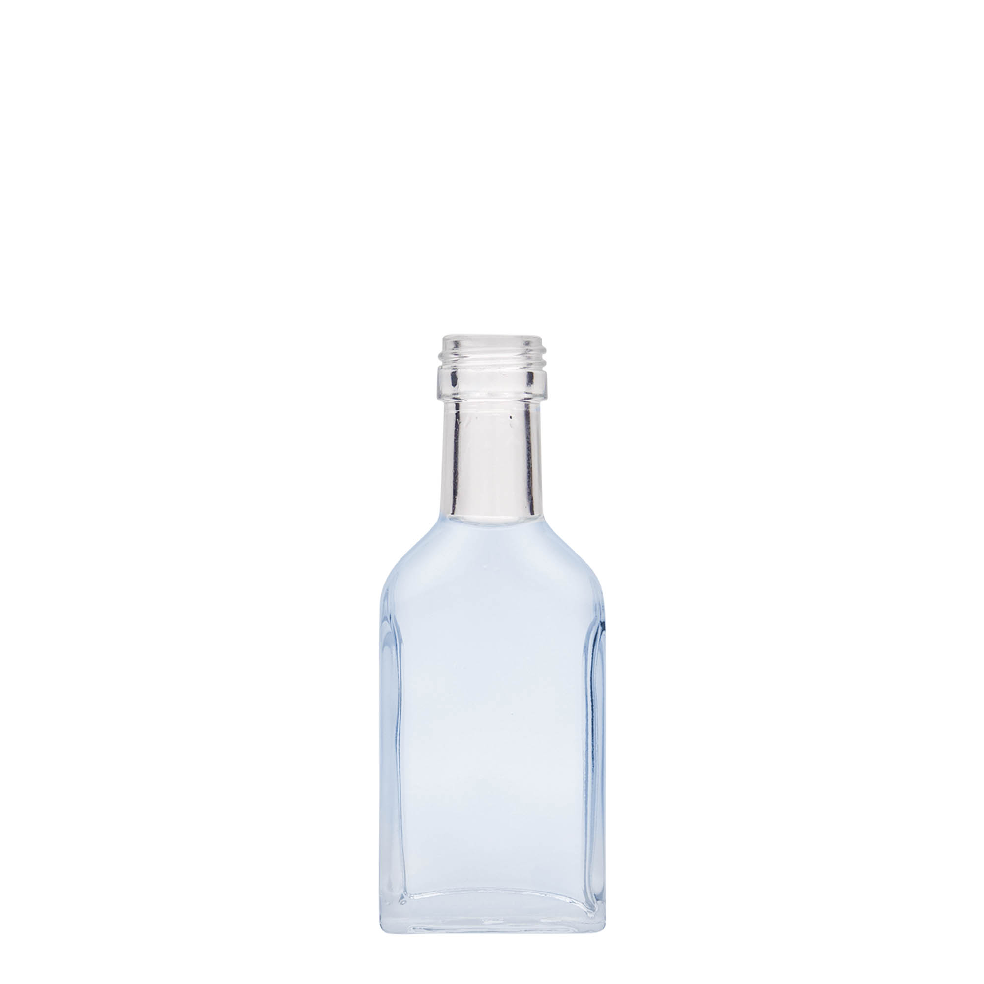 40 ml Taschenflasche Langhals, rechteckig, Glas, Mündung: PP 22 » Volumen: 40,00, Farbe: Klar