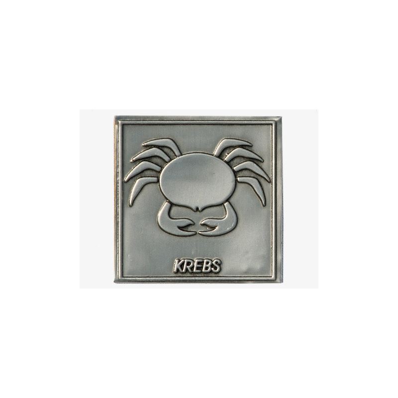 Zinnetikett 'Krebs', quadratisch, Metall, silber Zinnetikett 'Krebs', quadratisch, Metall, silber