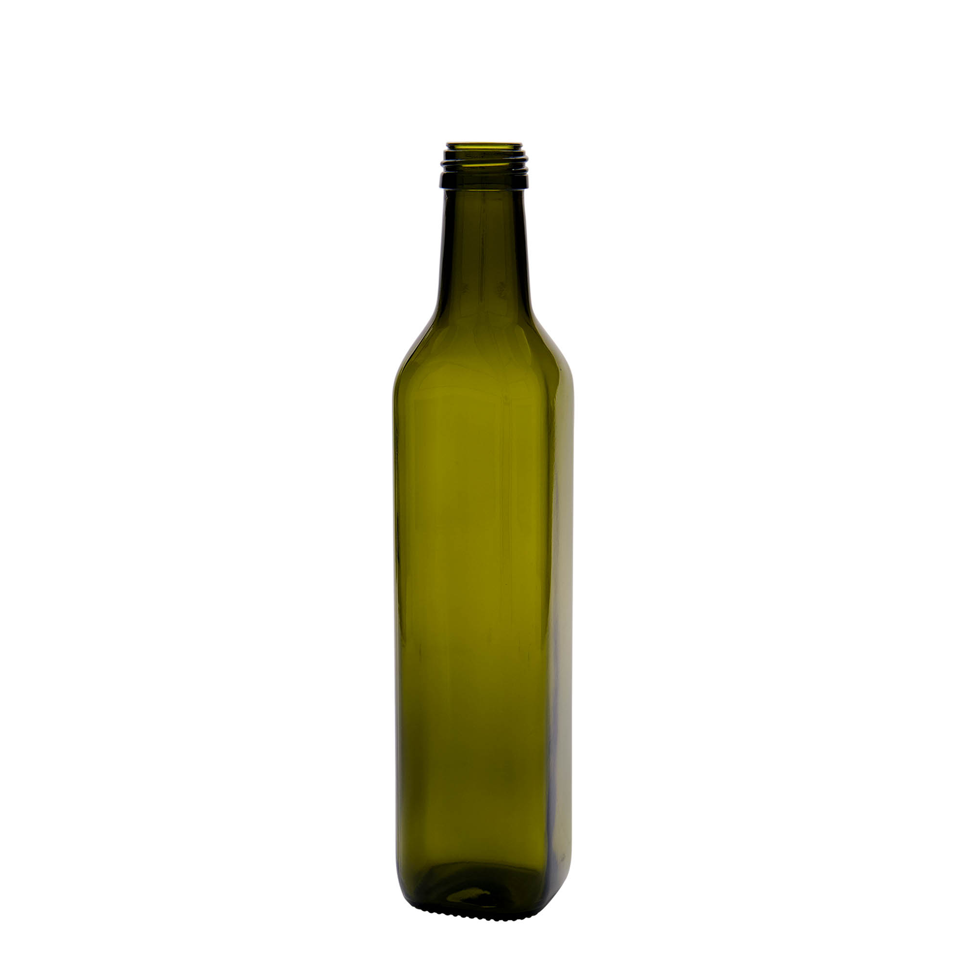 500 ml Glasflasche „Marasca“, quadratisch, antikgrün, Mündung: PP 31,5