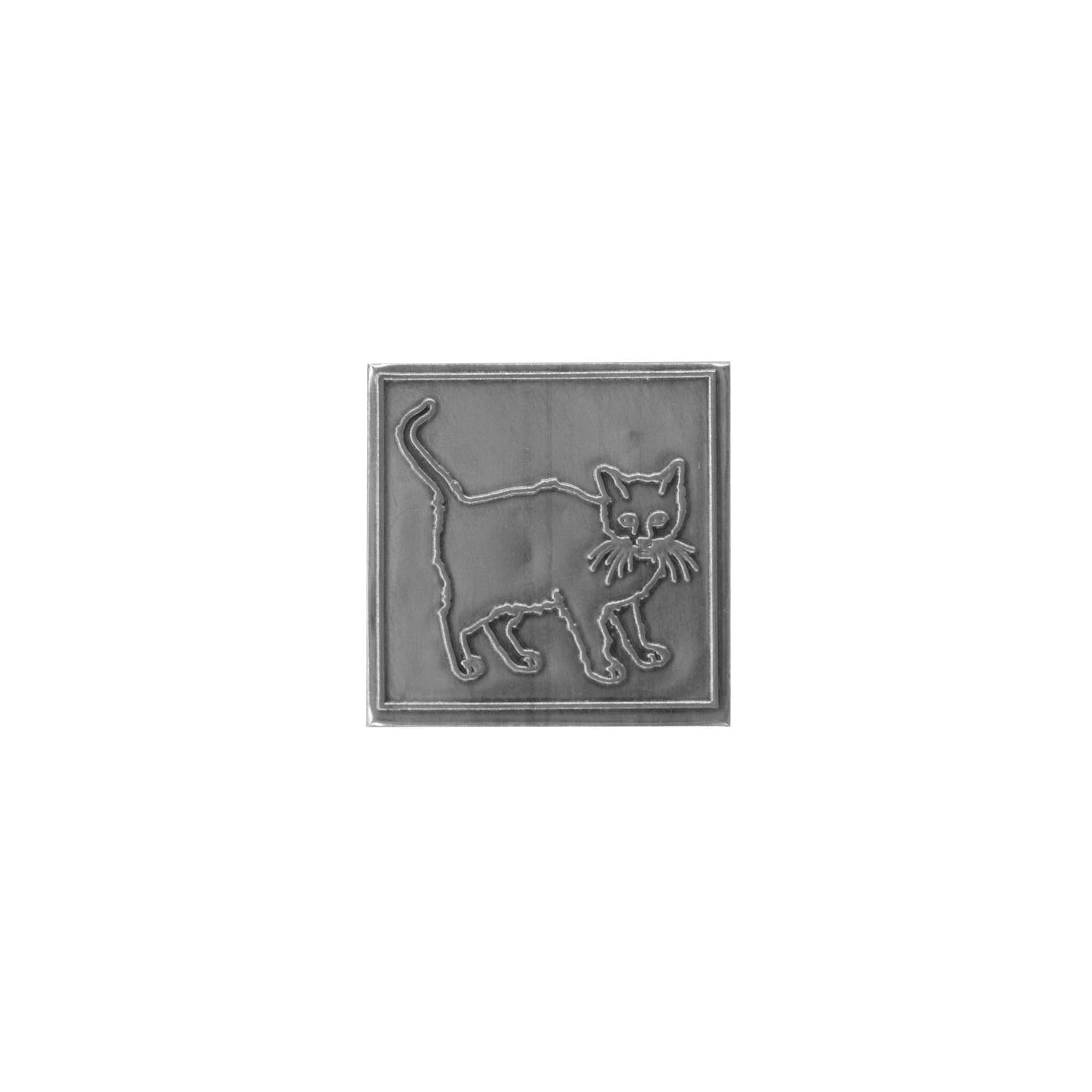 Zinnetikett 'Katze', quadratisch, Metall, silber Zinnetikett 'Katze', quadratisch, Metall, silber