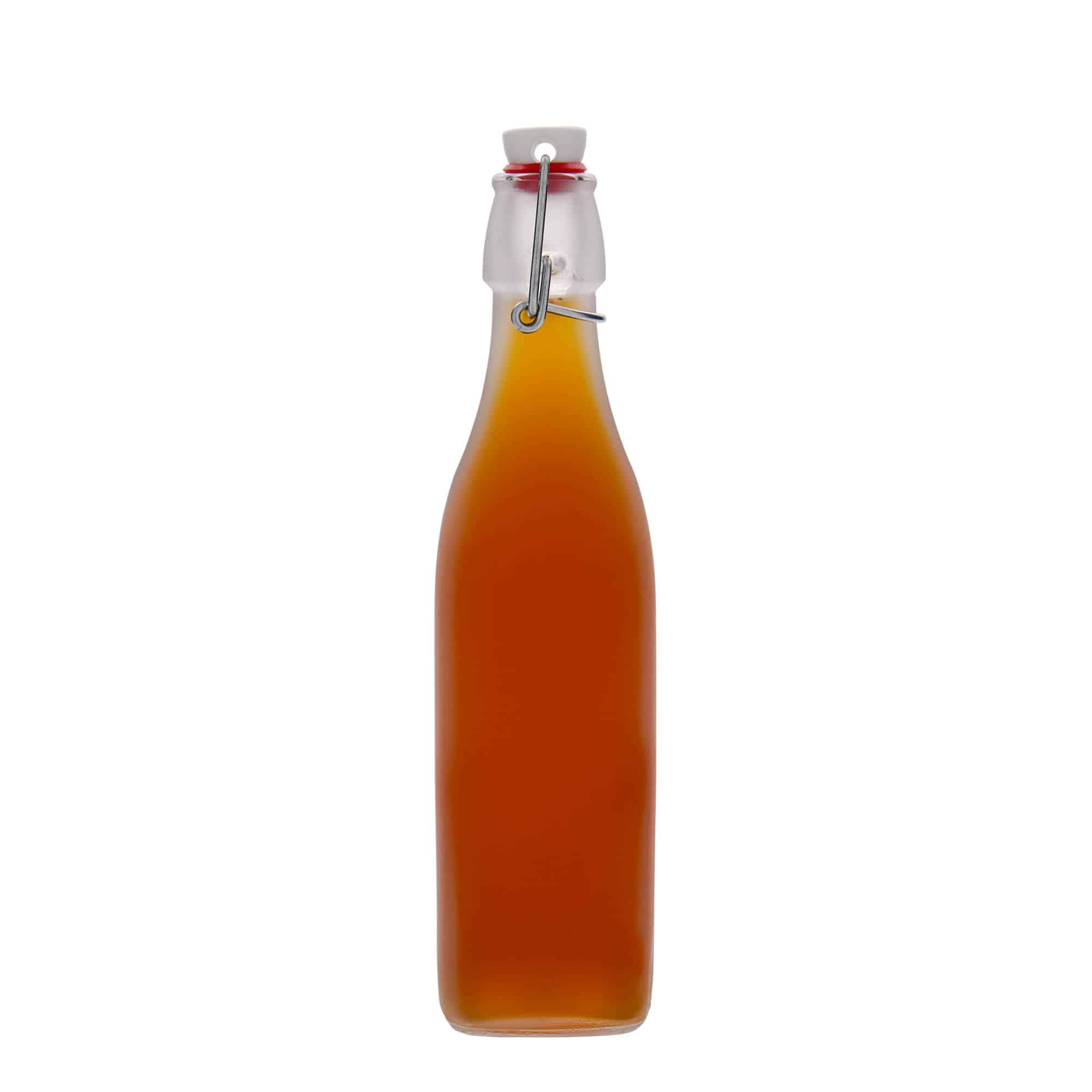 500 ml Glasflasche 'Swing, quadratisch, weiß, Mündung: Bügelverschluss