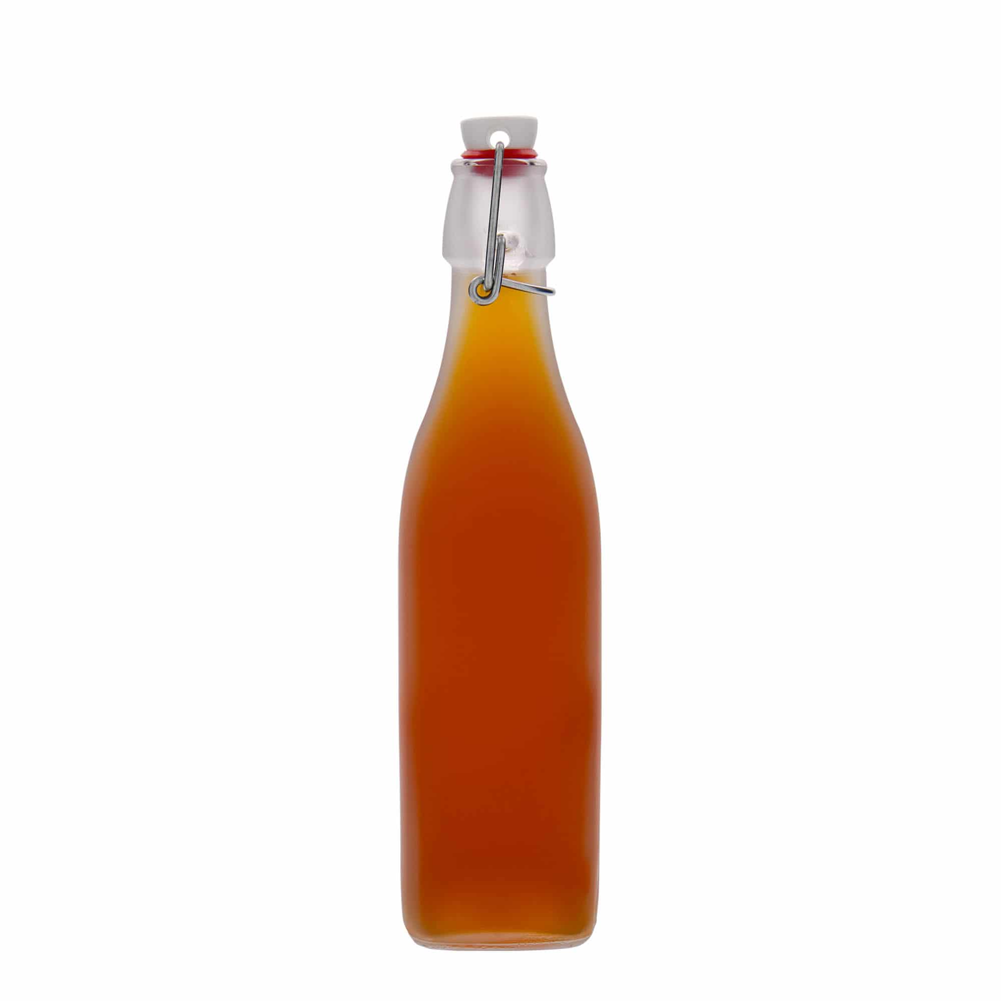 500 ml Glasflasche 'Swing', quadratisch, weiß, Mündung: Bügelverschluss