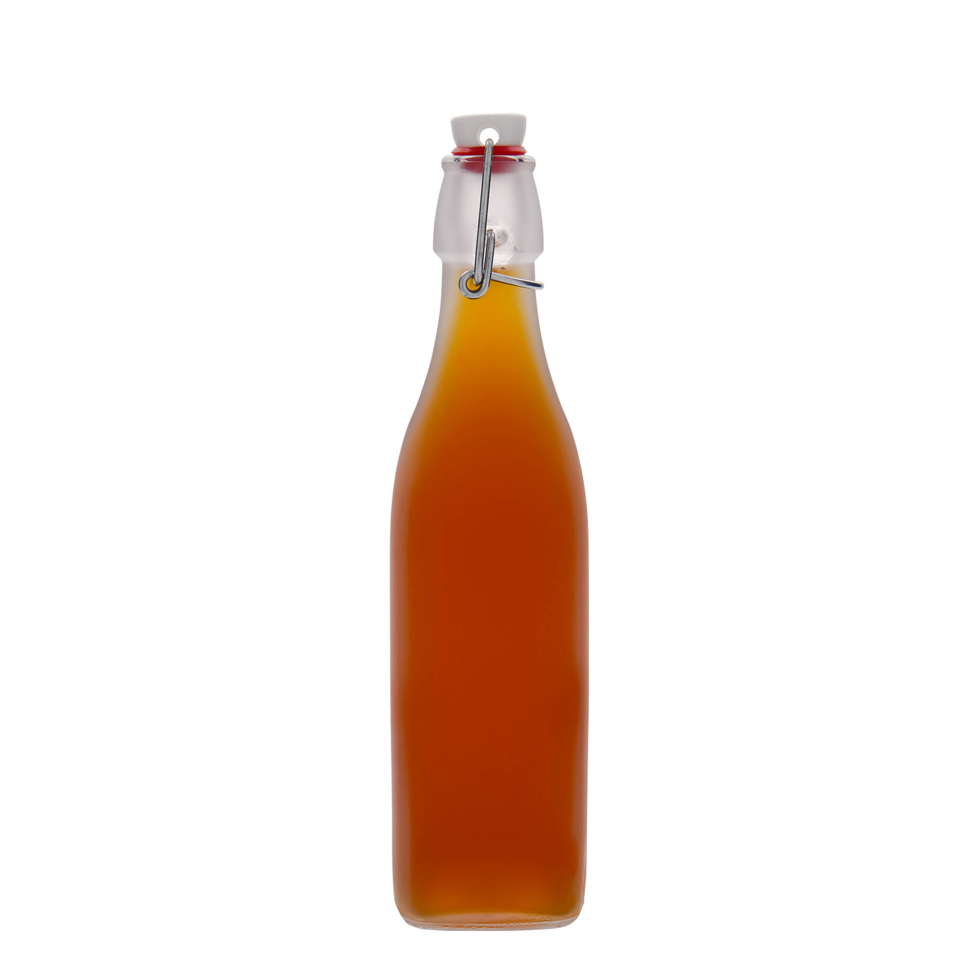 500 ml Glasflasche „Swing“, quadratisch, weiß, Mündung: Bügelverschluss