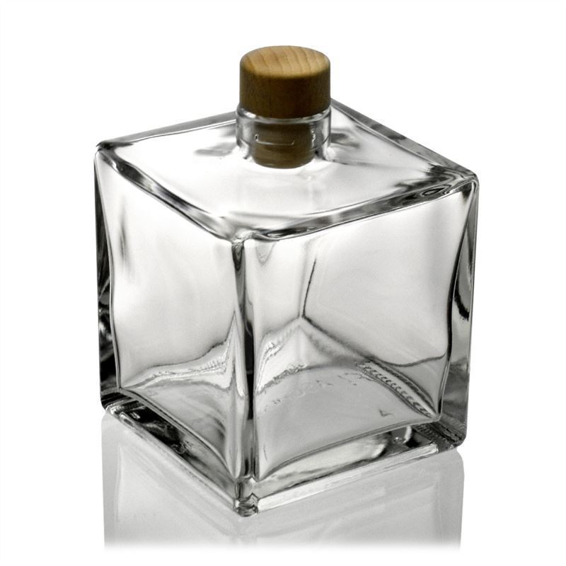 500 ml Glasflasche 'Cube', quadratisch, schwarz, Mündung: Kork