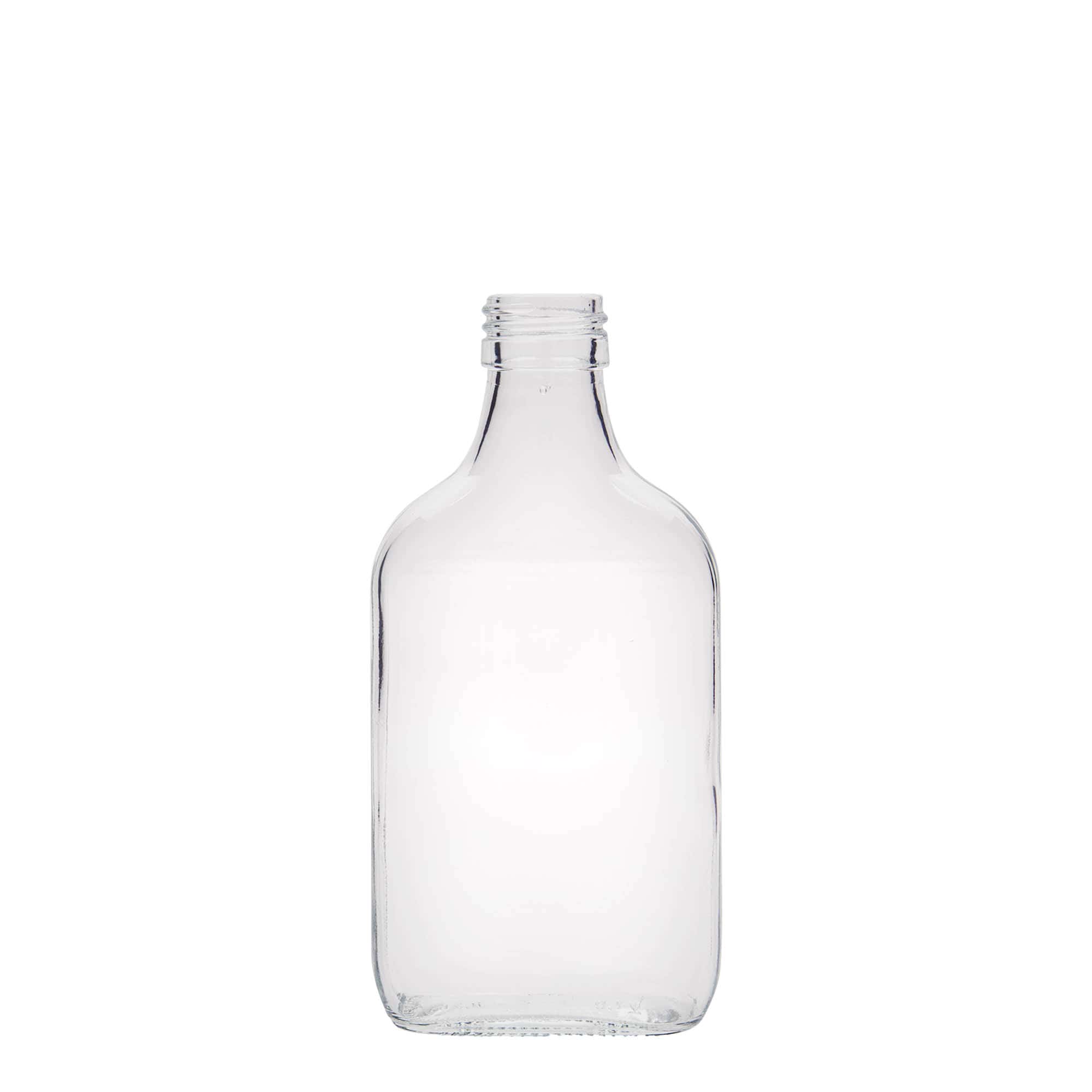 200 ml Taschenflasche, rechteckig, Glas, Mündung: PP 28 200 ml Taschenflasche, rechteckig, Glas, Mündung: PP 28